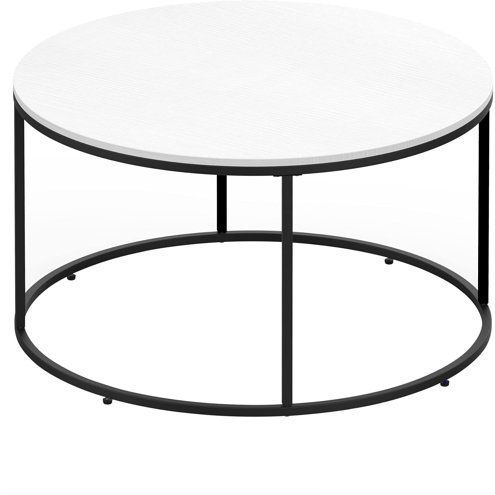 Homcom Round Coffee Table, 32 In Modern Center Table With Black Metal Frame, Coffee Tables For Living Room, White