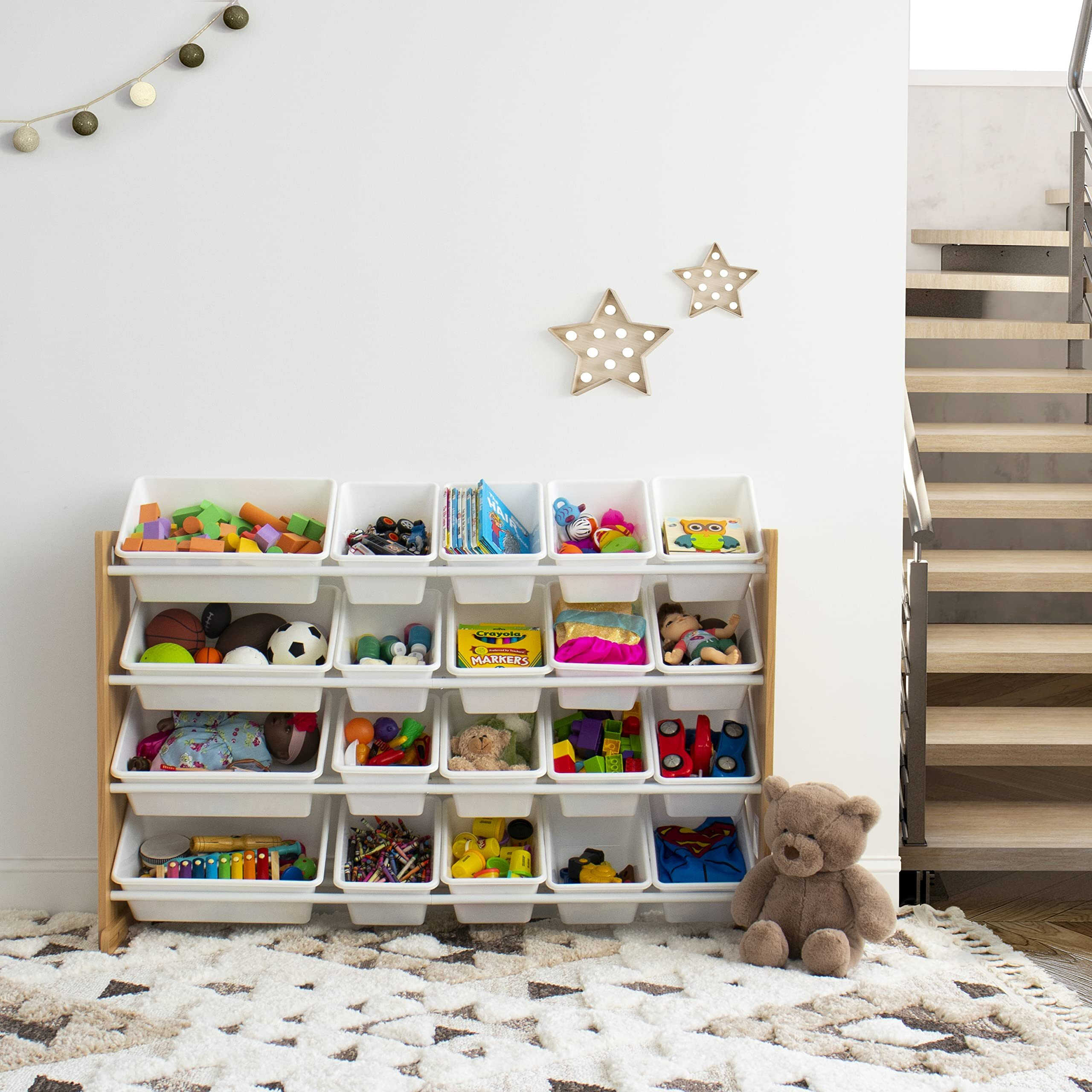 Humble Crew Toy Organizer With 20 Storage Bins, Natural/White