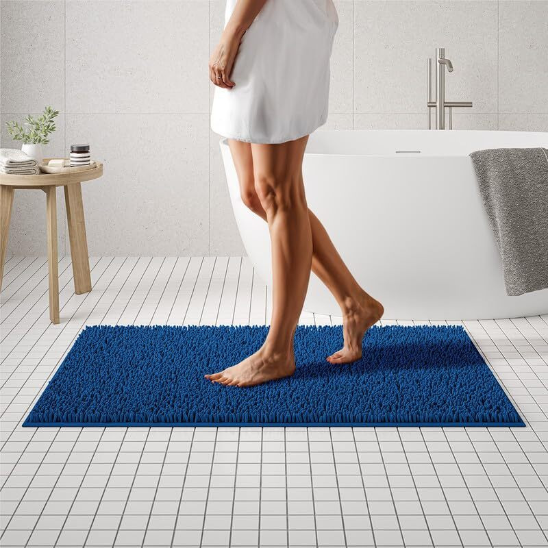 Mayshine Plush Shaggy Chenille Bath Mat | Extra Soft, Super Absorbent, Non-Slip Bathroom Rug | Fluffy Microfiber, Area Rug Sets For Bathroom Floor, Kitchen, Living Room | 47"&quotX27"" | Dark Blue