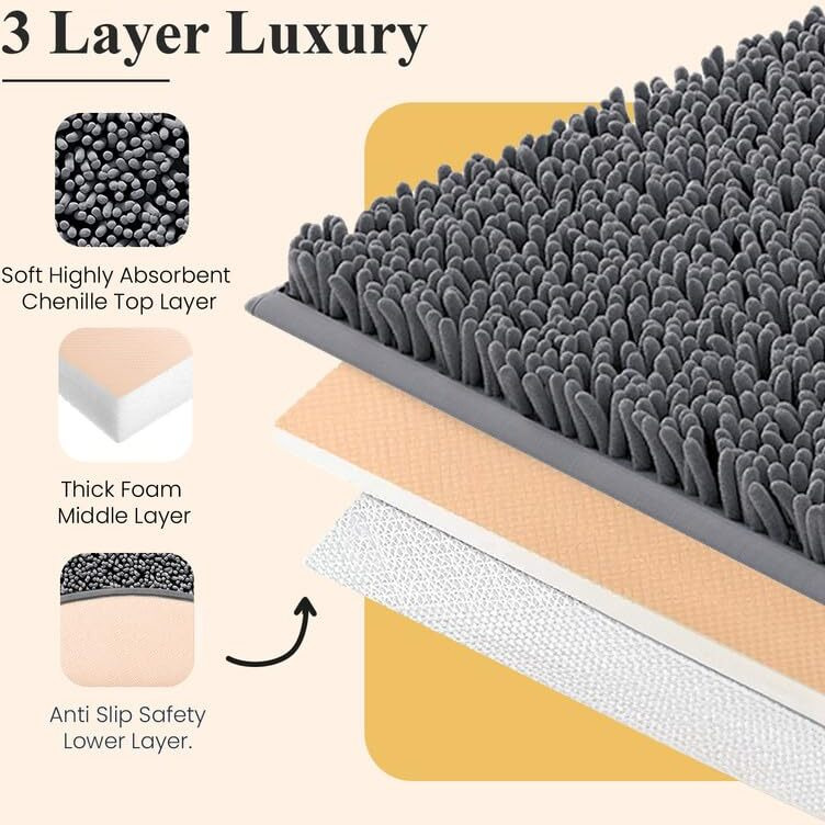 Mayshine Plush Shaggy Chenille Bath Mat | Extra Soft, Super Absorbent, Non-Slip Bathroom Rug | Fluffy Microfiber, Area Rug Sets For Bathroom Floor, Kitchen, Living Room | 47"&quotX27"" | Dark Blue