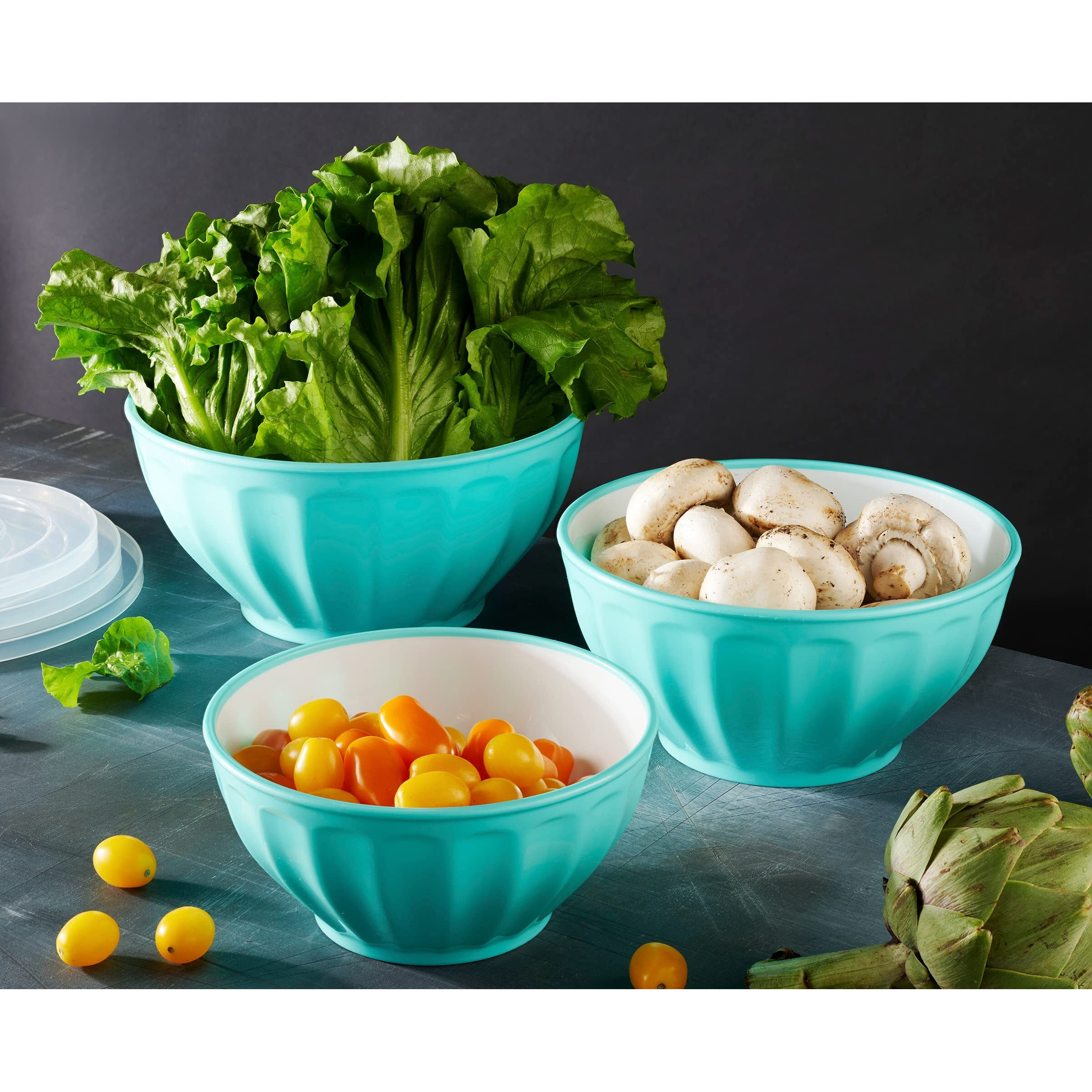 Godinger Mixing Bowls With Lids, Plastic Nesting Bowls Set, Food Storage Bowls, Microwave Safe Mixing Bowl Set, 3 Bowls 3 Lids
