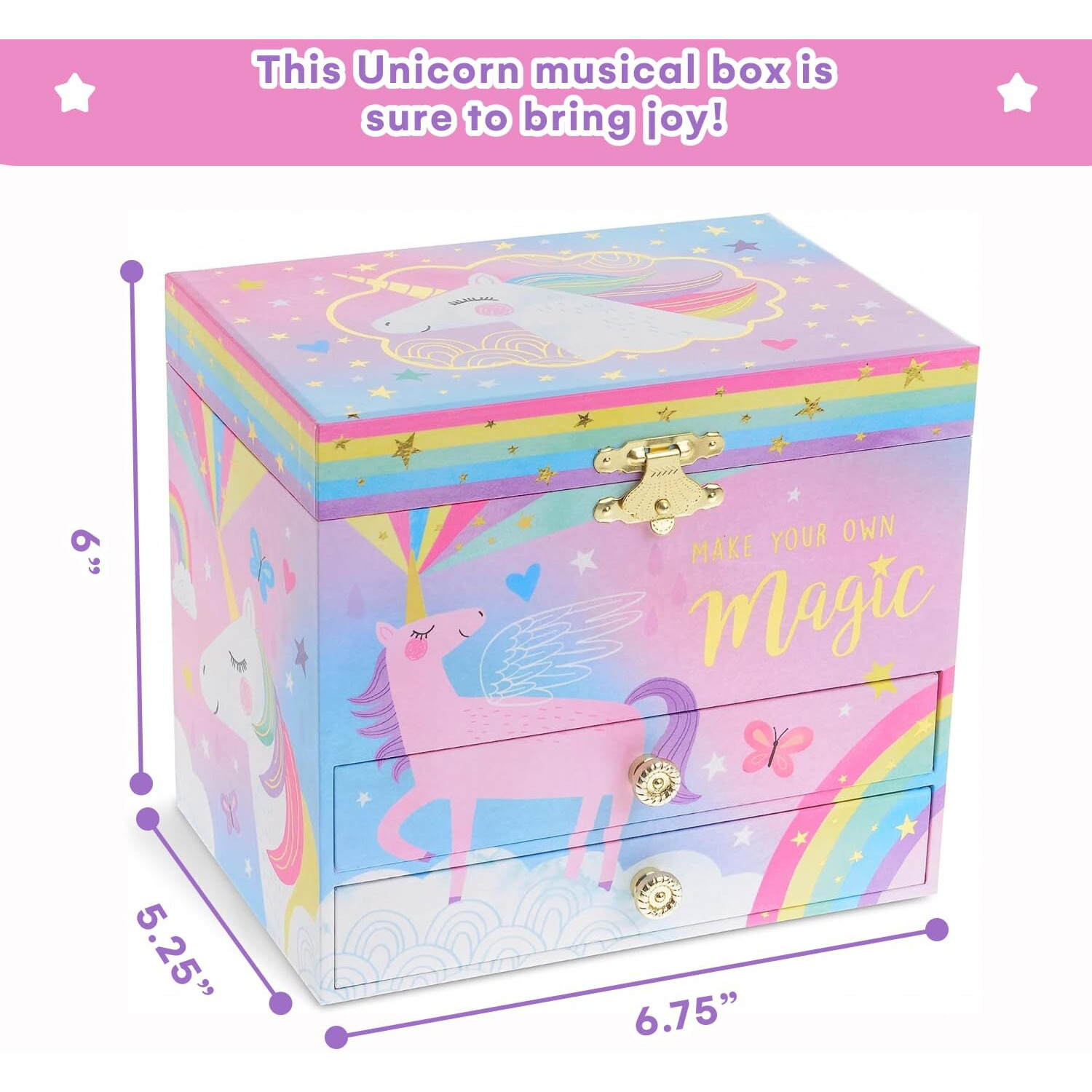 Jewelkeeper Jewelry Box For Girls With 2 Drawers, Cotton Candy Unicorn Musical Jewelry Boxes, Beautiful Dreamer Tune And Spinning Unicorn Doll
