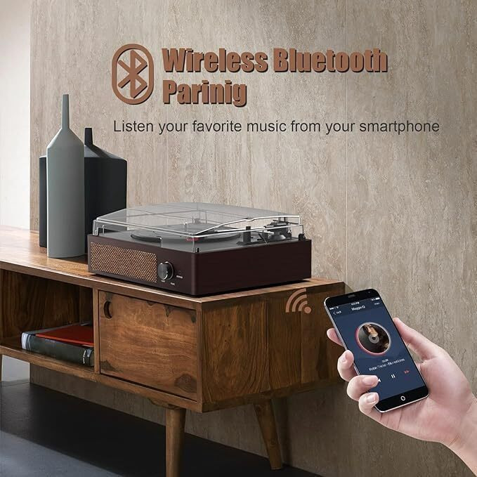 Vinyl Record Player Turntable With Built-In Bluetooth Receiver & 2 Stereo Speakers, 3 Speed 3 Size Portable Retro Record Player For Entertainment And Home Decoration