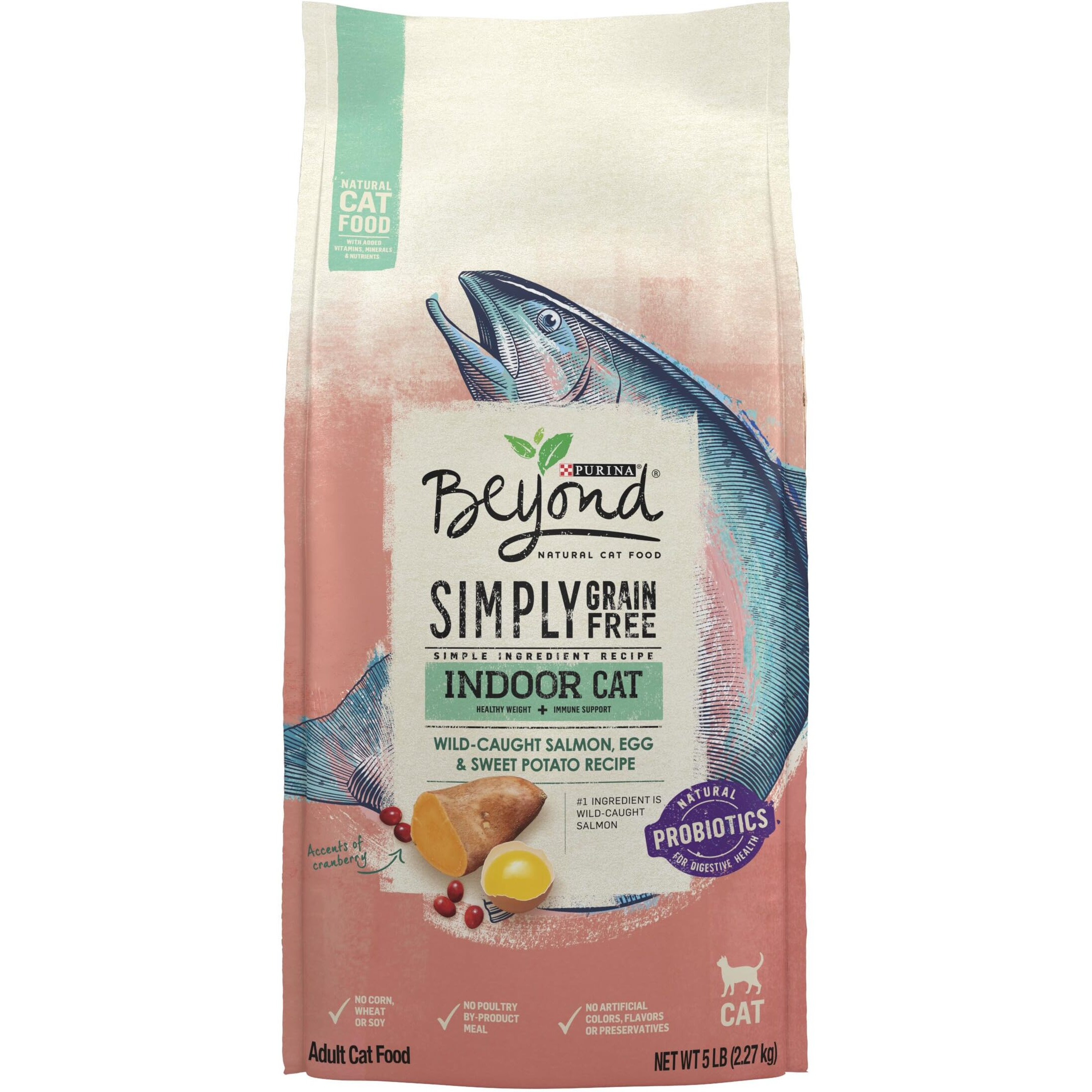 Purina Beyond Grain Free, Natural Dry Cat Food, Simply Indoor Salmon, Egg & Sweet Potato Recipe - 5 Lb. Bag