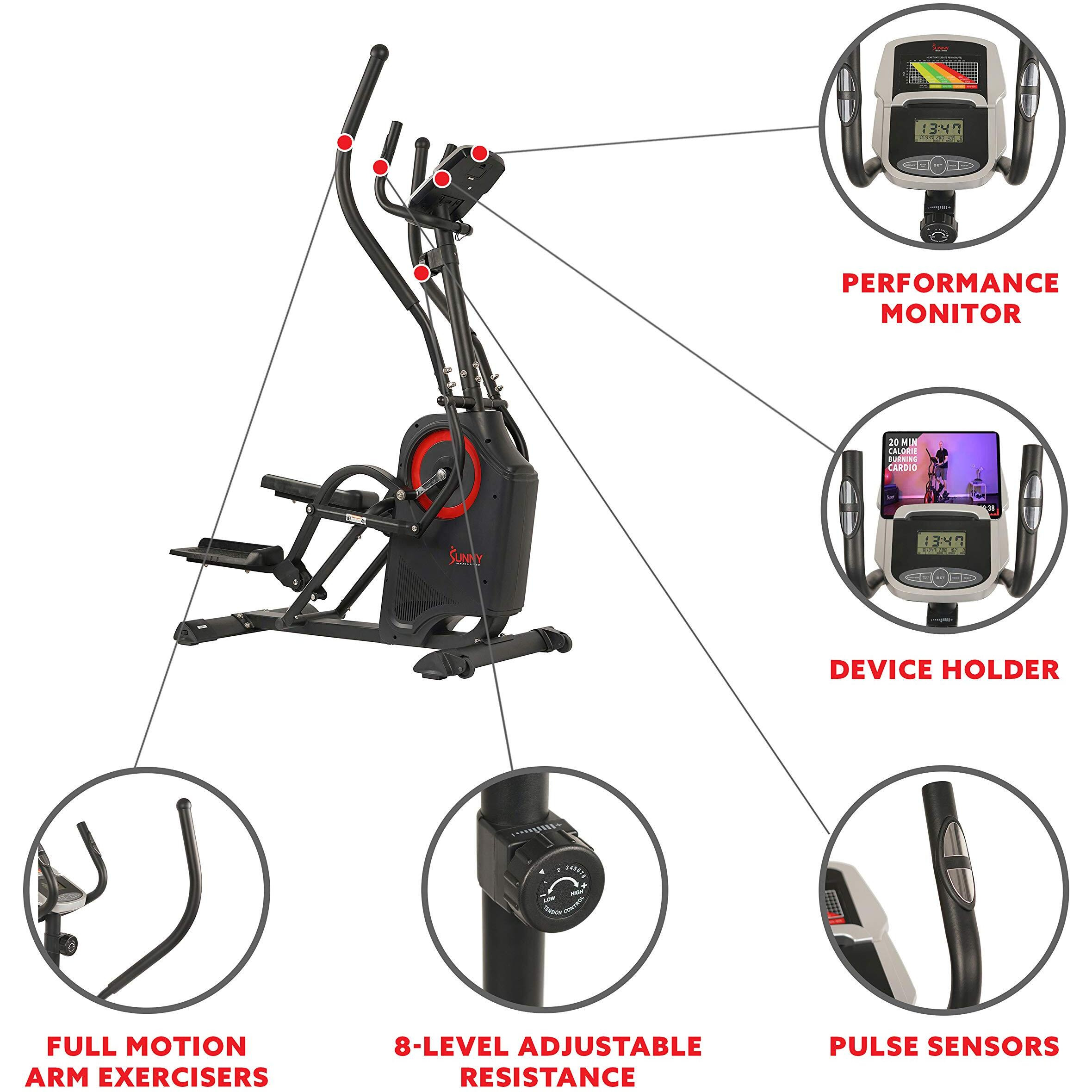 Sunny Health & Fitness Premium Cardio Climber Stepping Elliptical Machine - Sf-E3919, Black