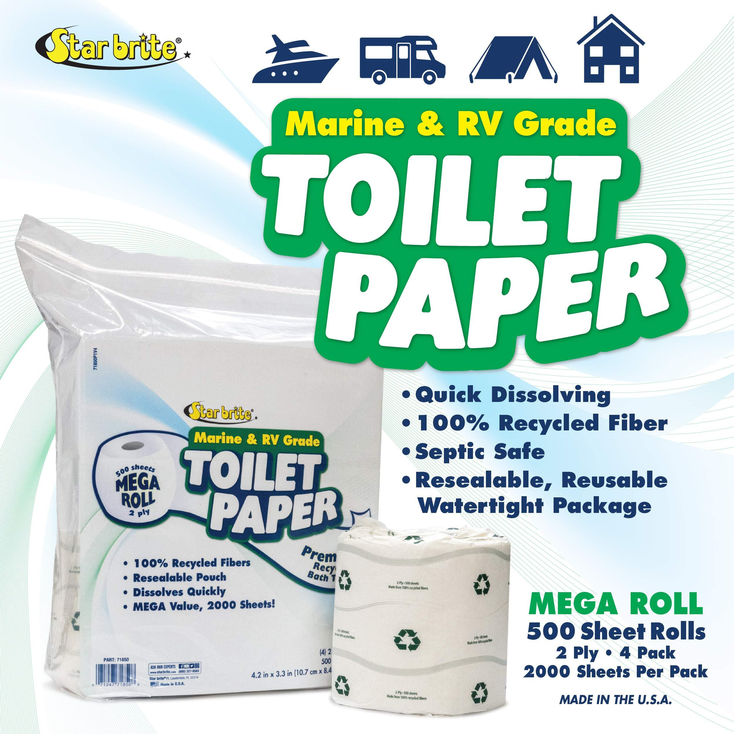 Star Brite Toilet Tissue Marine/Rv Grade Fast Dissolving Paper - 2 Ply, 4 Mega Rolls 2000 Sheets (071850)
