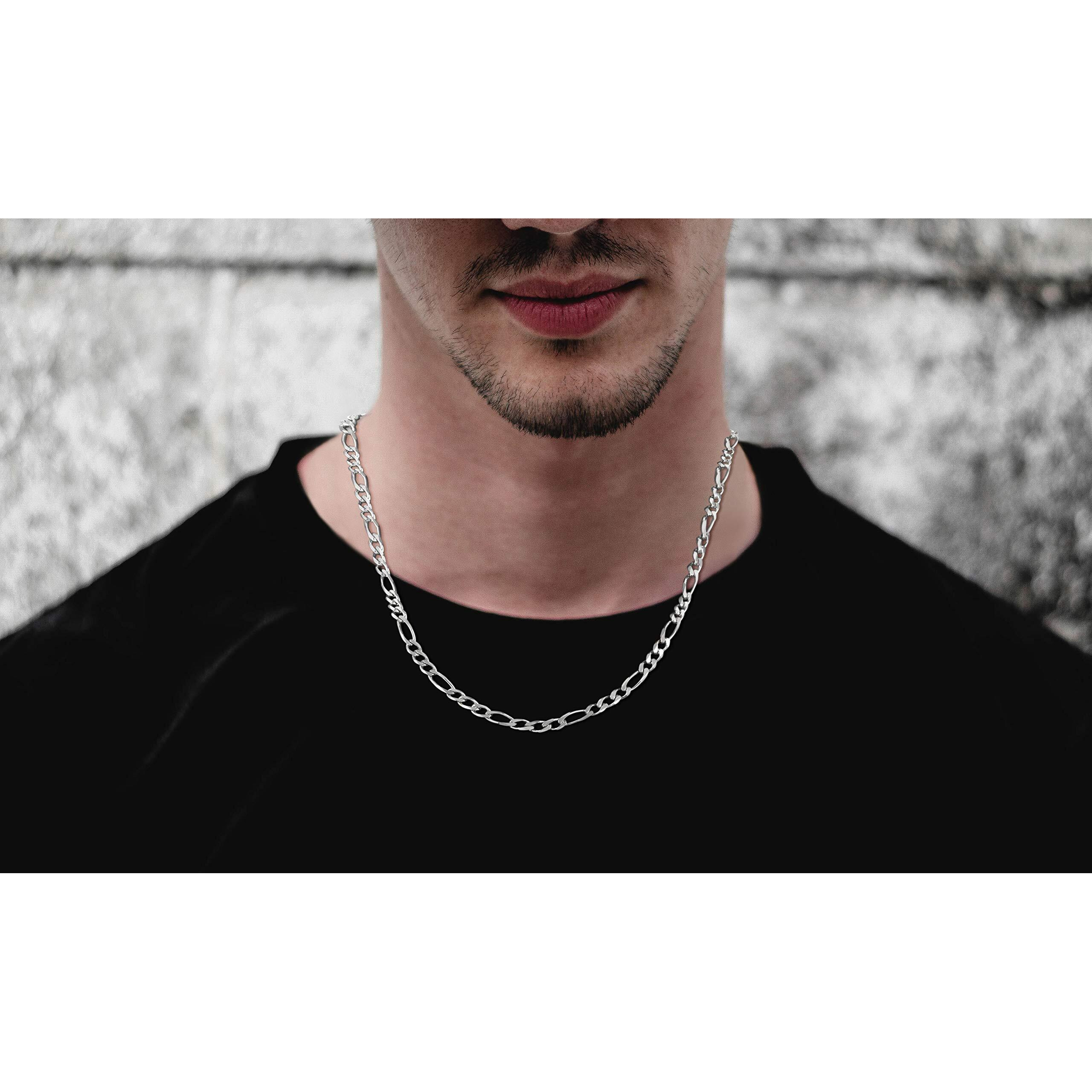 Savlano 925 Sterling Silver 4Mm Italian Solid Figaro Link Chain Necklace Comes With A Gift Box For Men & Women - Made In Italy (24, 4Mm)