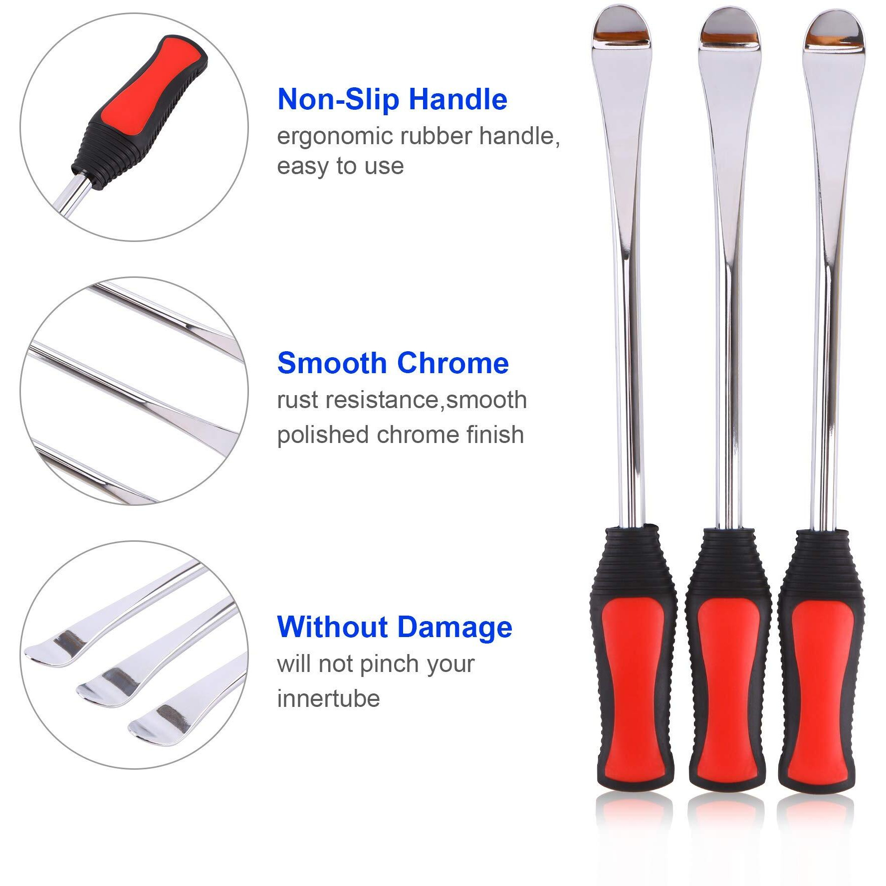 Asooll 11.5"" Tire Spoon Dirt Bike Tire Changing Spoons Tool Lever Steel Spoons Kit For Motorcycle Atv Lawn Mower | With 1 Portable Bag + 3 Tire Spoons+ 6 Rim Protectors + 6 Valve Cores + 1 Valve