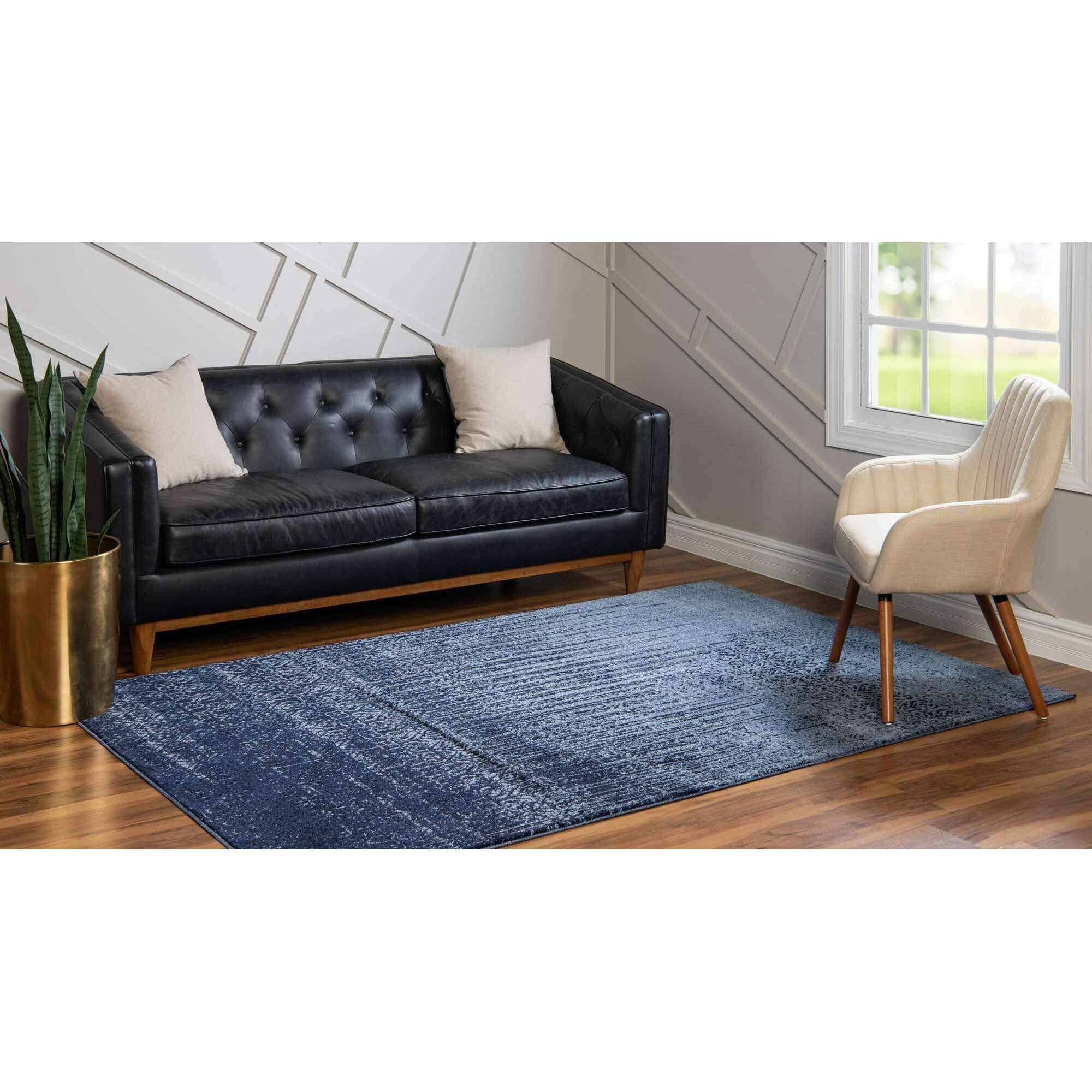 Unique Loom Del Mar Collection Area Rug - Jennifer (5' 3"" X 8' Rectangle, Blue/ Navy Blue)