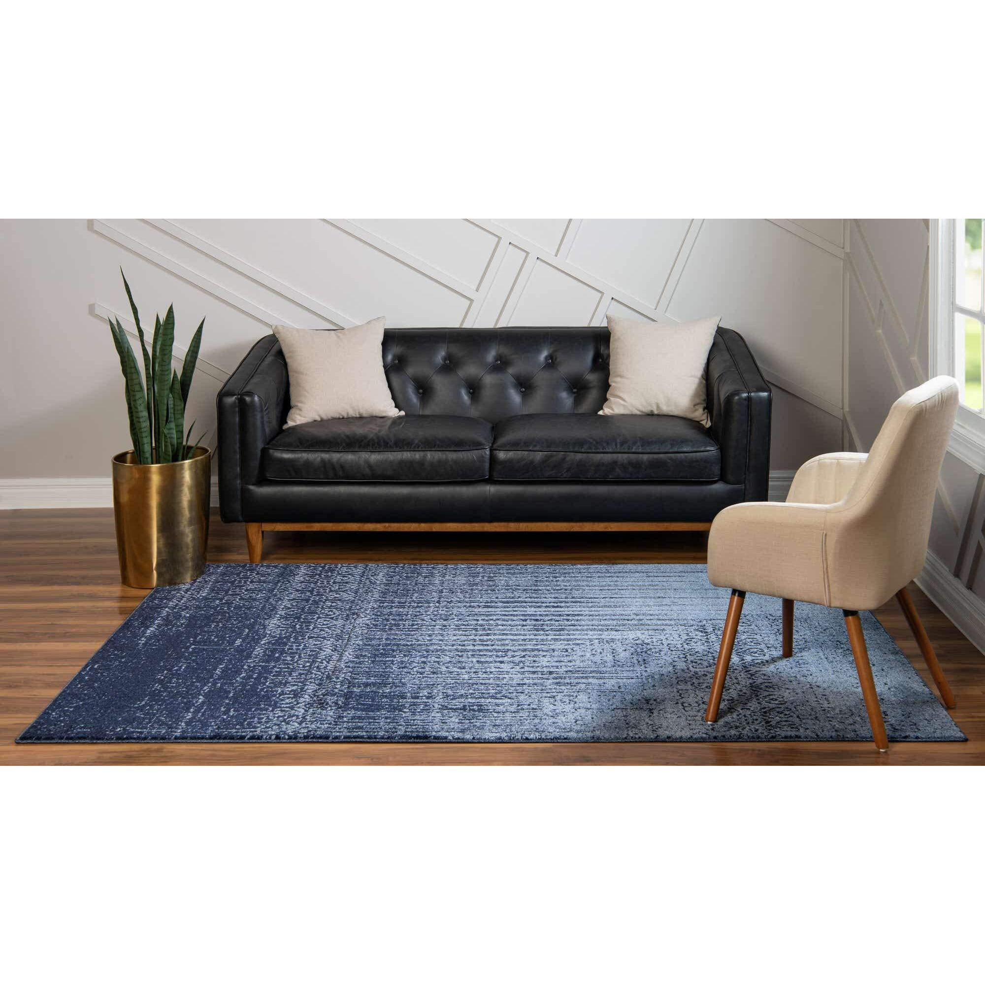 Unique Loom Del Mar Collection Area Rug - Jennifer (5' 3"" X 8' Rectangle, Blue/ Navy Blue)