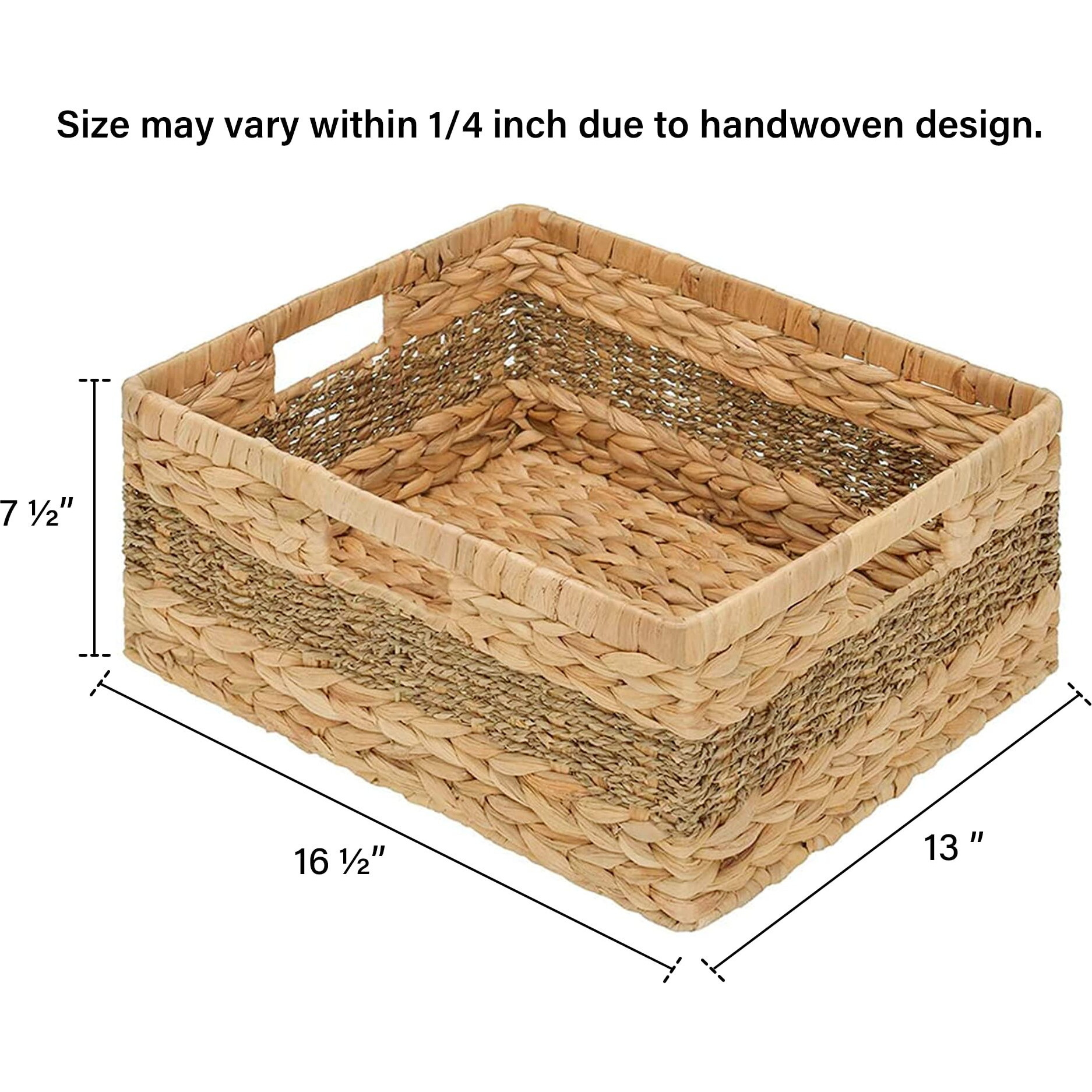 Storageworks Jumbo Rectangular Wicker Basket, Water Hyacinth And Seagrass Storage Basket With Built-In Handles, 1 Pack