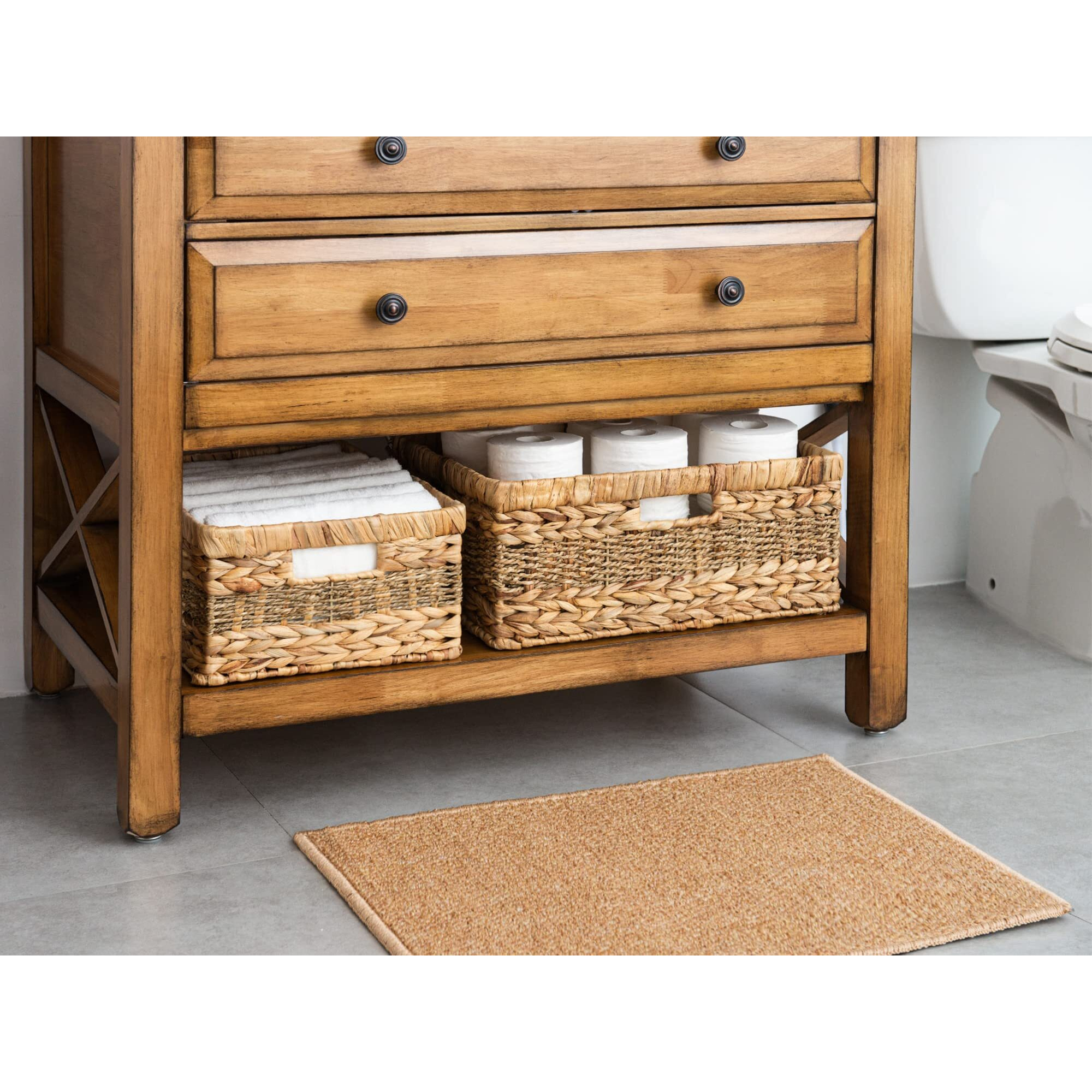 Storageworks Jumbo Rectangular Wicker Basket, Water Hyacinth And Seagrass Storage Basket With Built-In Handles, 1 Pack
