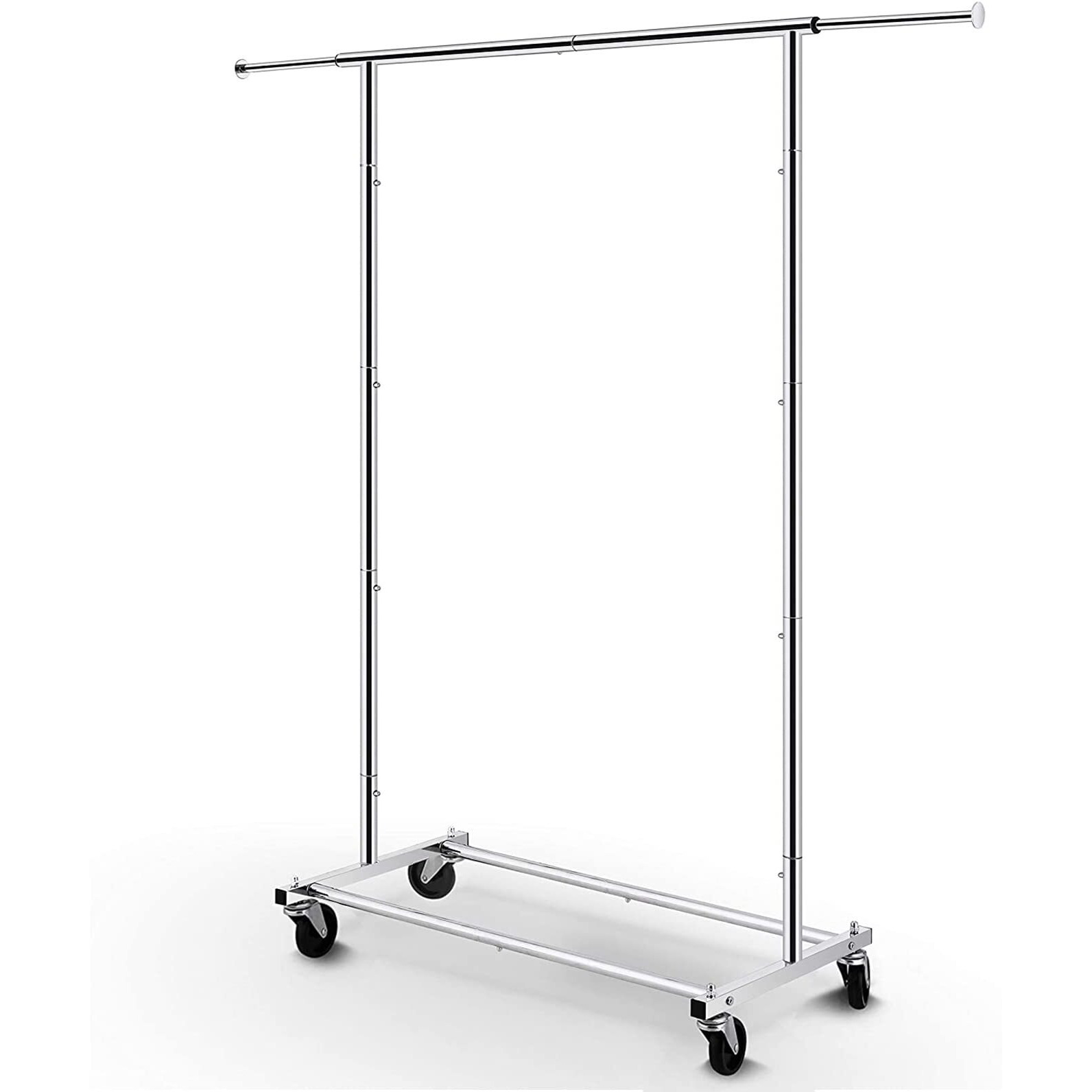 Simple Trending Standard Rod Clothing Garment Rack, Rolling Clothes Organizer On Wheels For Hanging Clothes, Chrome