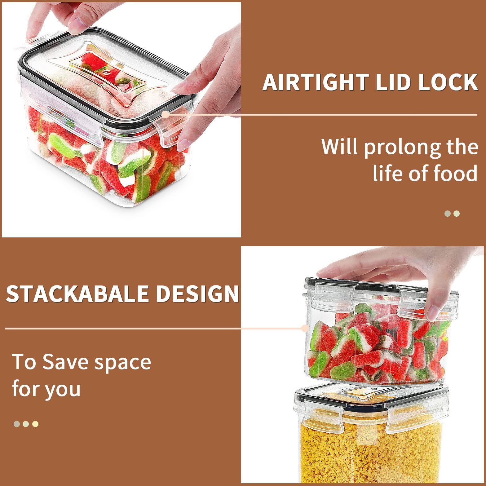 Praki Airtight Food Storage Containers Set, 16 Pcs Bpa Free Plastic Dry Food Canisters For Kitchen Pantry Organization And Storage Ideal For Cereal, Flour & Sugar - Labels, Marker(Black)