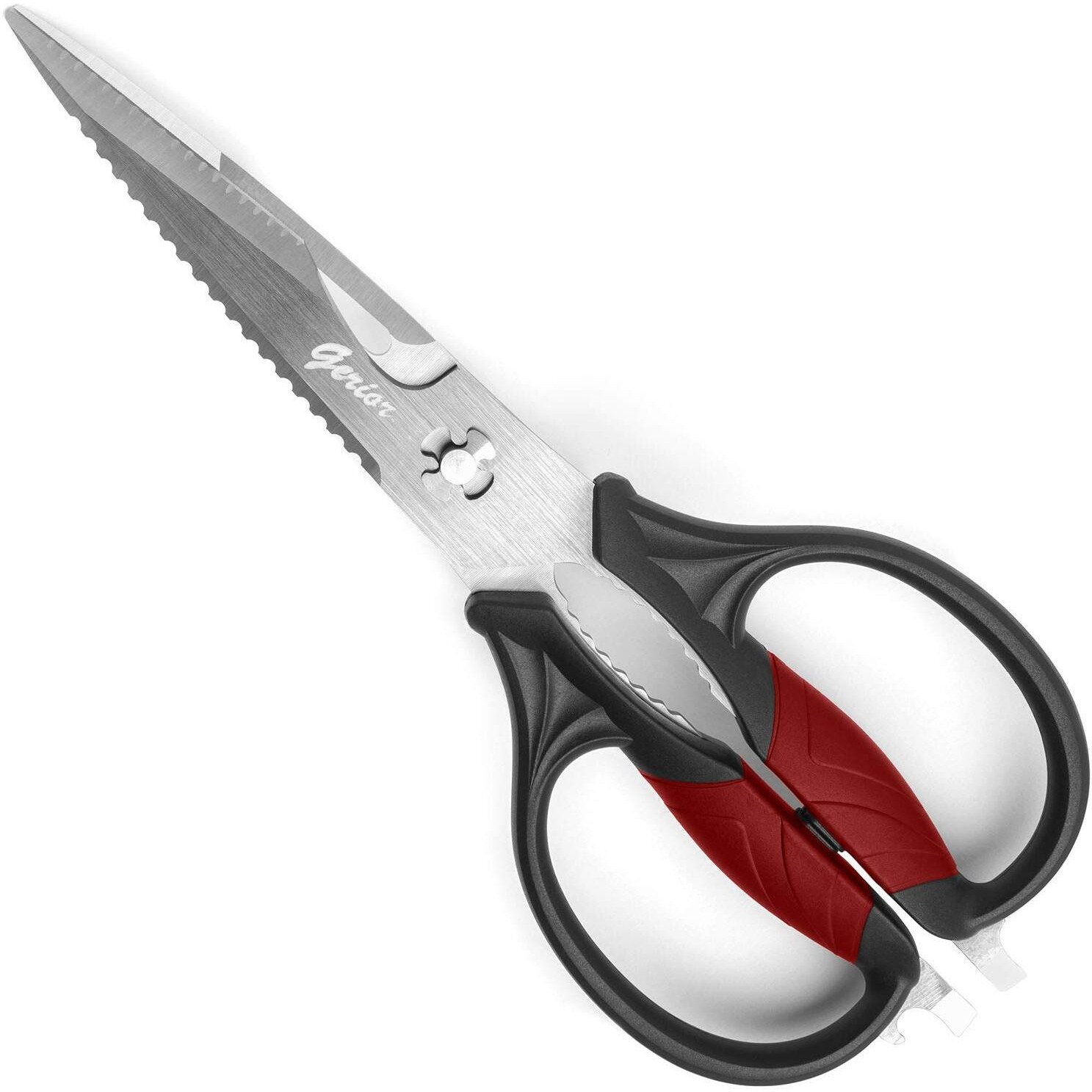 Kitchen Scissors - Heavy Duty Utility Come Apart Kitchen Shears For Chicken, Meat, Food, Vegetables - 9.25 Inch Long Black & Red