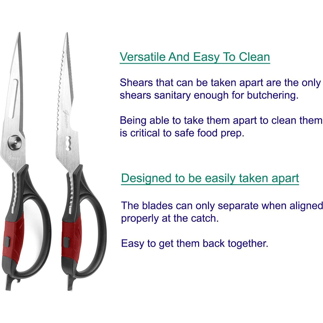 Kitchen Scissors - Heavy Duty Utility Come Apart Kitchen Shears For Chicken, Meat, Food, Vegetables - 9.25 Inch Long Black & Red