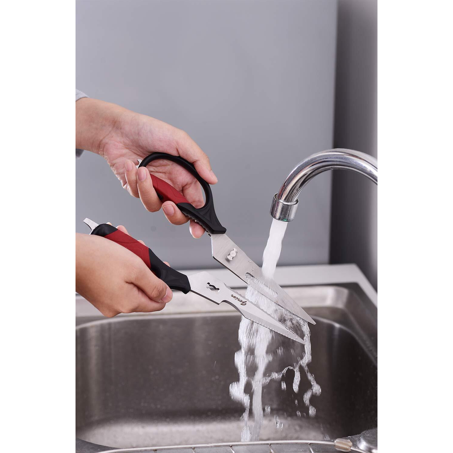 Kitchen Scissors - Heavy Duty Utility Come Apart Kitchen Shears For Chicken, Meat, Food, Vegetables - 9.25 Inch Long Black & Red