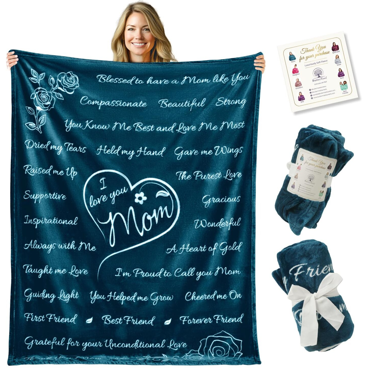 Gifts For Mom, Blanket For Mom Gifts, Mom Birthday Gifts From Daughter & Son, I Love You Mother Daughter Gift Ideas, Present For Mom Blanket, Best Mother In Law, Throw Blanket 65""    50"" (Coral Blue)