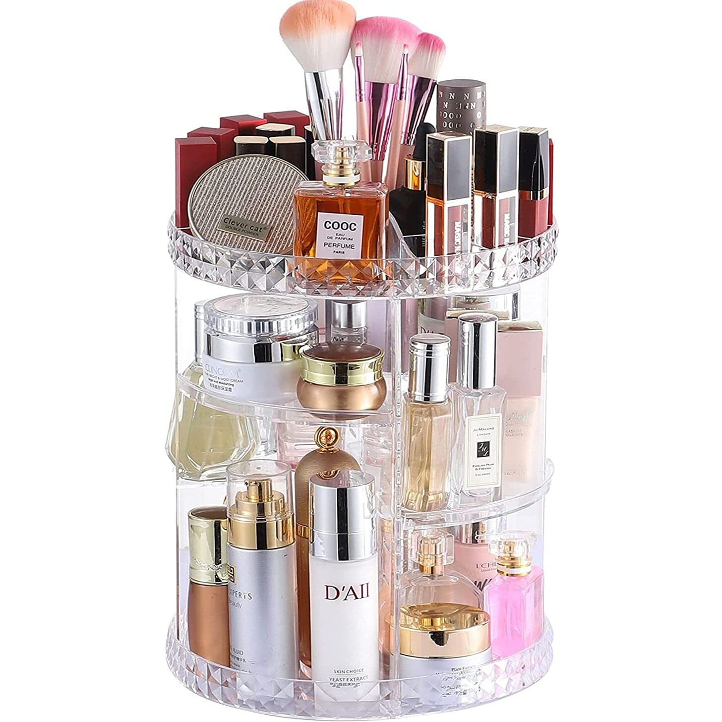 Cq Acrylic 360 Degree Rotating Skin Care Organizer Countertop For Vanit,Adjustable Make Up Holder Height,Clear Plastic Spinning Makeup Organizer For Skincare Beauty Product Bathroom Organizer,1Pcs