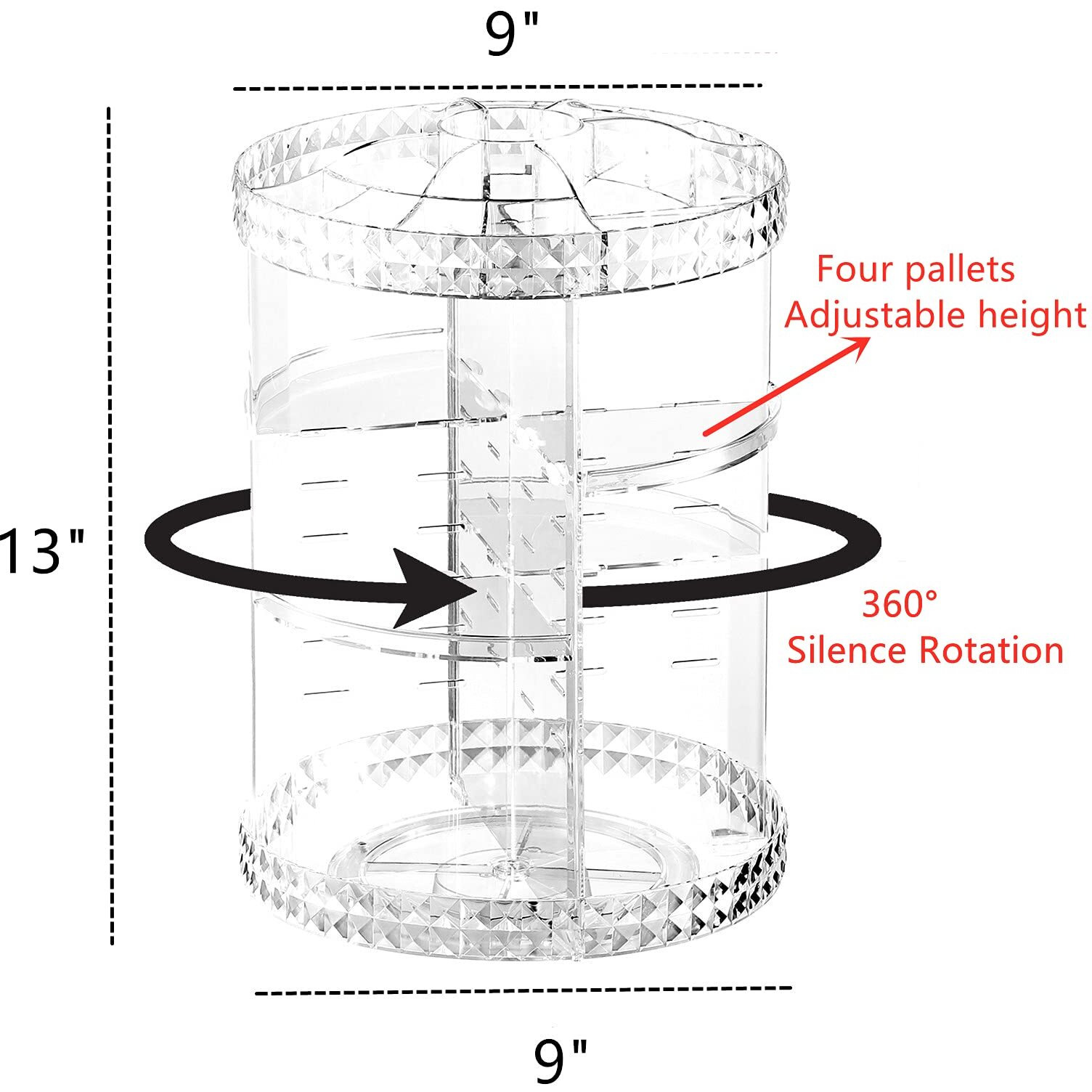 Cq Acrylic 360 Degree Rotating Skin Care Organizer Countertop For Vanit,Adjustable Make Up Holder Height,Clear Plastic Spinning Makeup Organizer For Skincare Beauty Product Bathroom Organizer,1Pcs