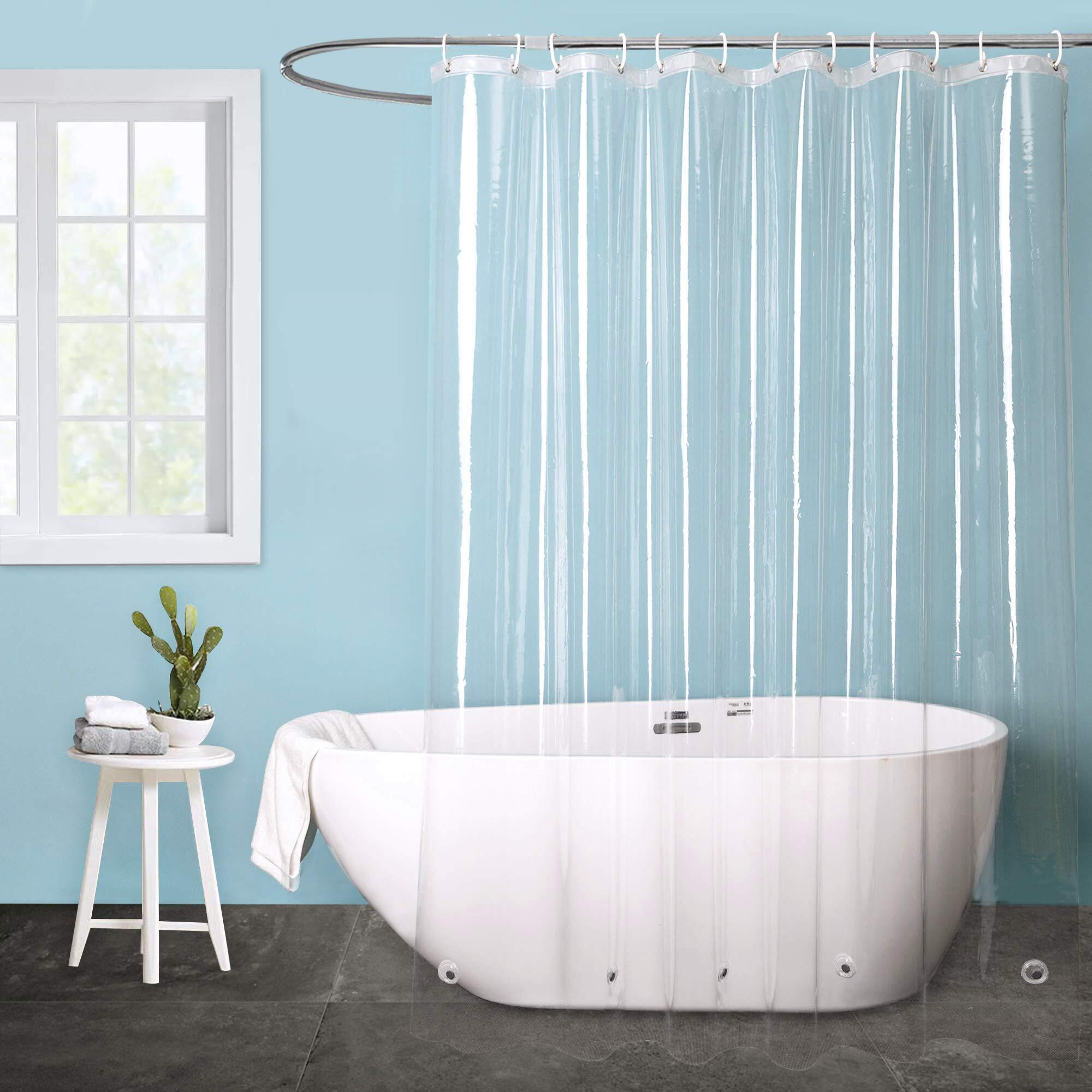 Eurcross 9G Clear Extra Long Shower Curtain Liner 72 X 84 Inches Long With 5 Magnets, Transparent Heavy Duty Weighted Peva Plastic Shower Curtains Liner For Shower Bathroom