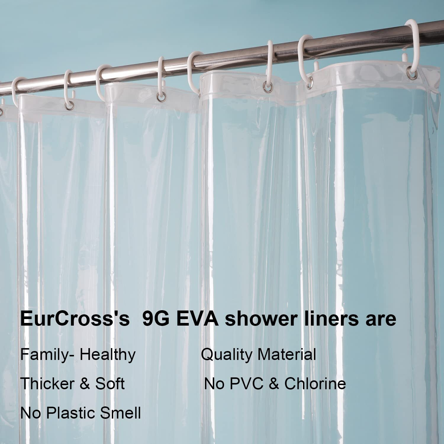 Eurcross 9G Clear Extra Long Shower Curtain Liner 72 X 84 Inches Long With 5 Magnets, Transparent Heavy Duty Weighted Peva Plastic Shower Curtains Liner For Shower Bathroom