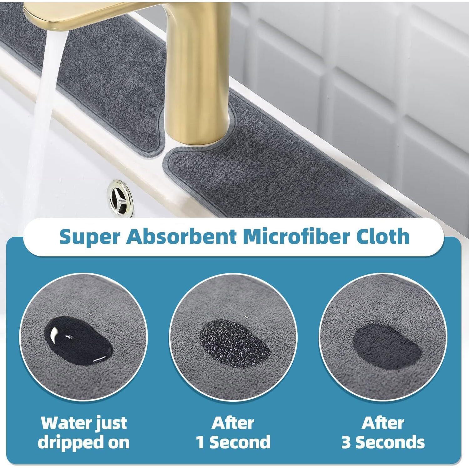 Poyang 2 Pack Kitchen Sink Splash Guard Long Faucet Mat For Kitchen Sink, Super Absorbent Microfiber Sink Protector Mat, Kitchen Sink Mat Machine Washable Sink Water Splash Guard 24'' X 5.1''