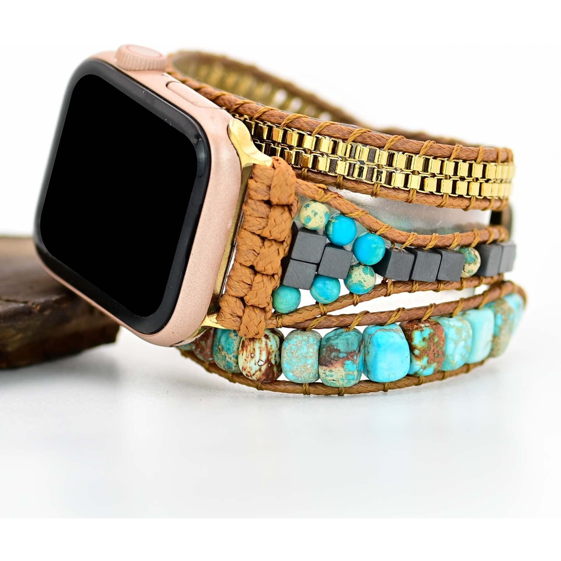 Somesame Compatible With Apple Watch Band 42Mm 44Mm 45Mm 46Mm 49Mm Women Boho Beaded Bracelets,Multilayer 3 Wraps Natural Turquoise Stone Handmade Strap For Iwatch Series 10 9 8 7 6 5 4 3 2 Se Ultra