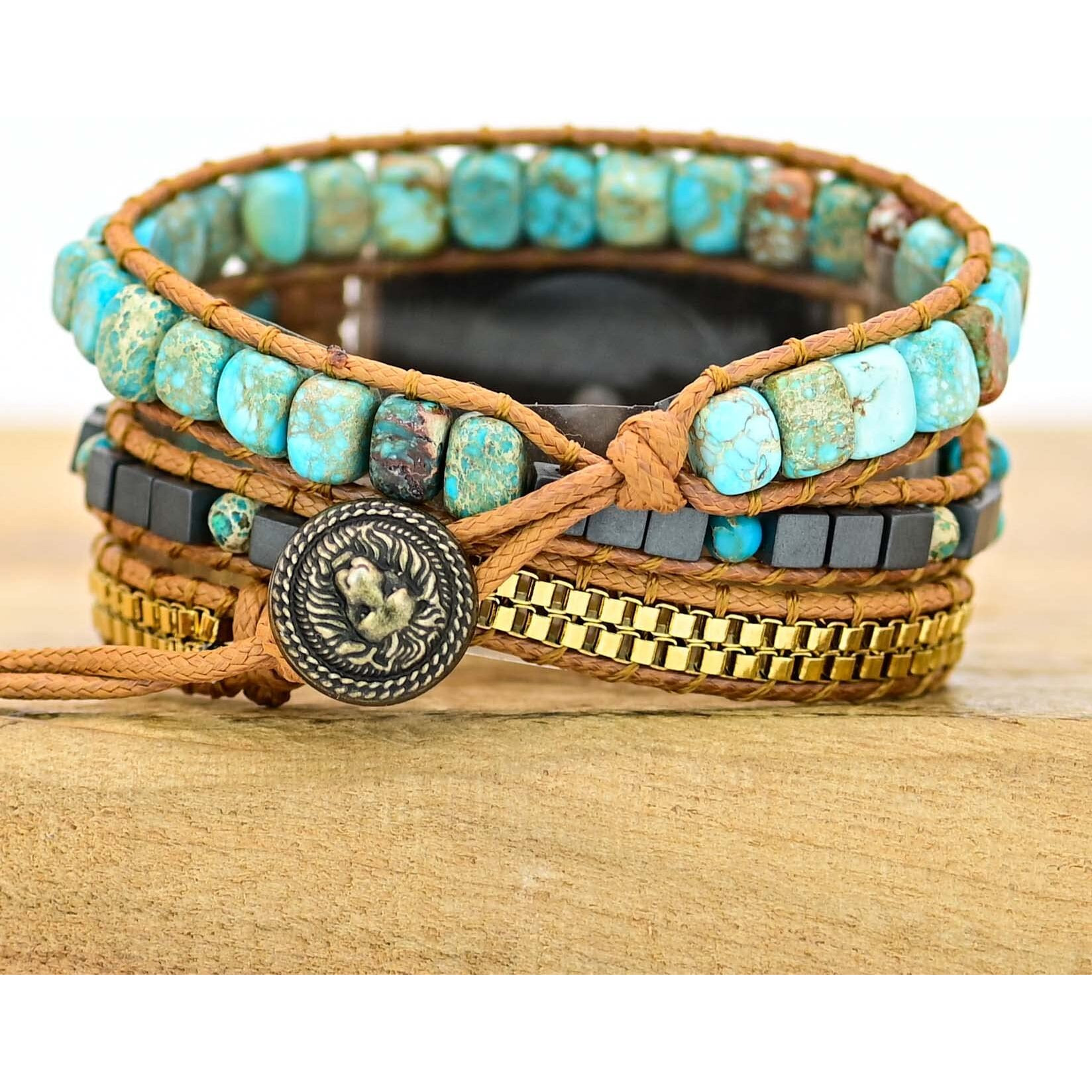 Somesame Compatible With Apple Watch Band 42Mm 44Mm 45Mm 46Mm 49Mm Women Boho Beaded Bracelets,Multilayer 3 Wraps Natural Turquoise Stone Handmade Strap For Iwatch Series 10 9 8 7 6 5 4 3 2 Se Ultra