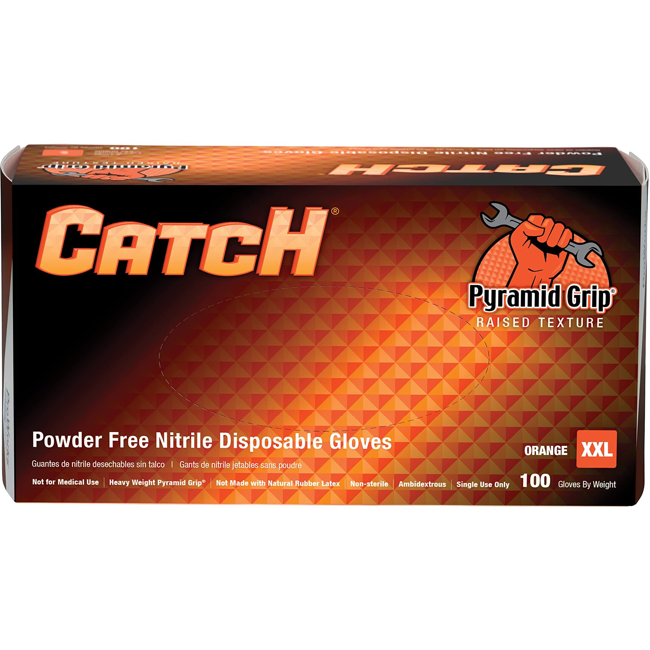 Adenna Cat459 Catch 9 Mil Powder-Free Nitrile Gloves, Raised Grip, Orange, 2X-Large, Box Of 100
