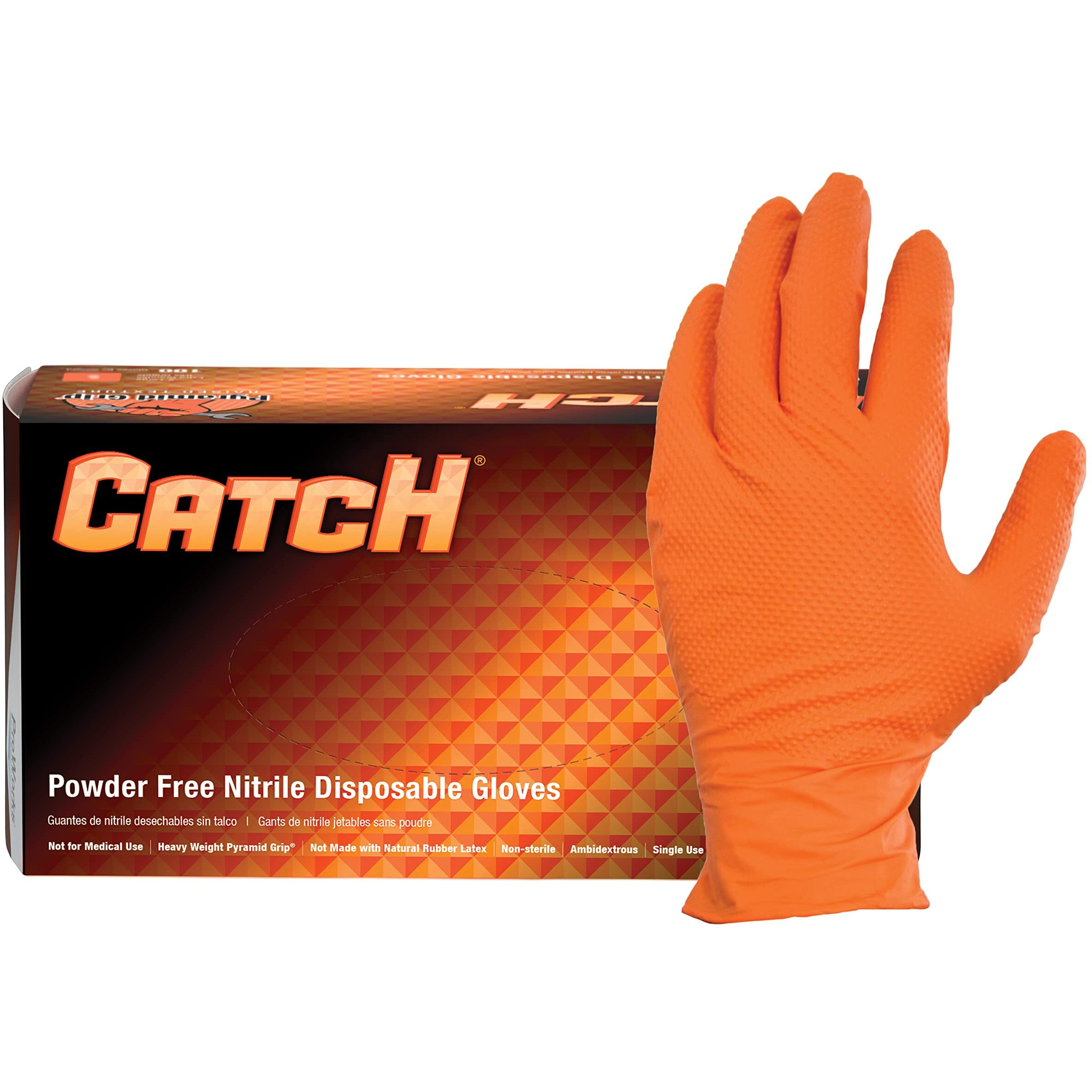 Adenna Cat459 Catch 9 Mil Powder-Free Nitrile Gloves, Raised Grip, Orange, 2X-Large, Box Of 100
