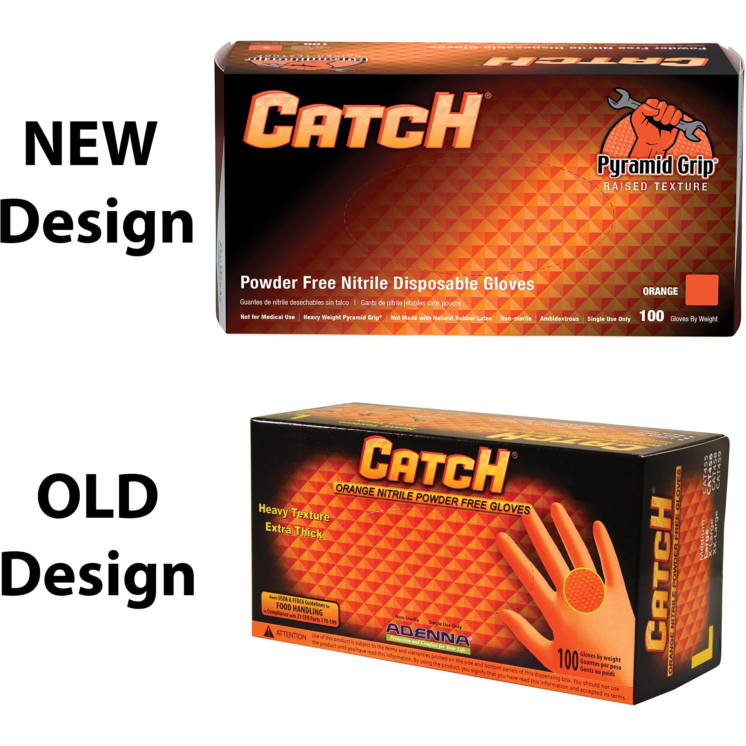 Adenna Cat459 Catch 9 Mil Powder-Free Nitrile Gloves, Raised Grip, Orange, 2X-Large, Box Of 100