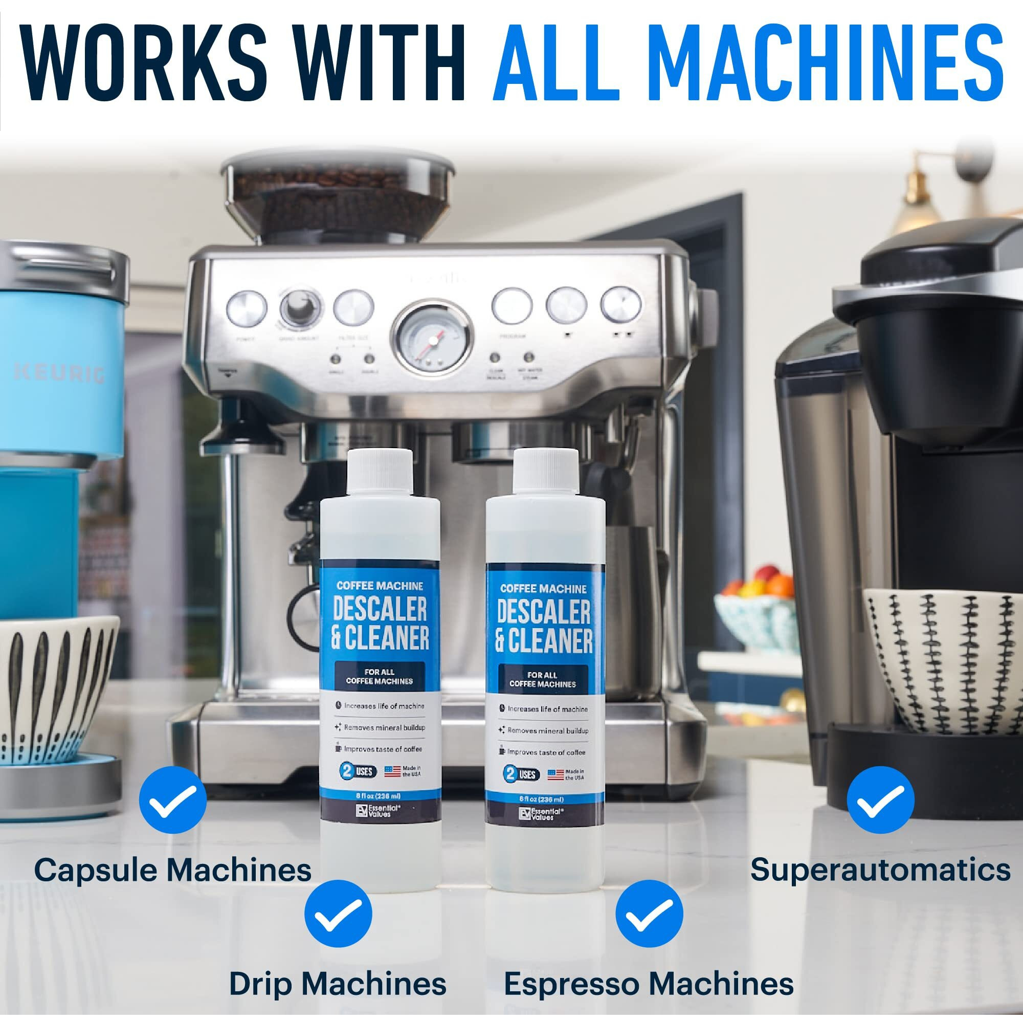 Descaling Solution (12 Uses) Coffee Machine Descaler Cleaner | Compatible With Breville Keurig Nespresso Delonghi & More | Liquid To Descale Automatic Coffee Makers & Espresso Machines