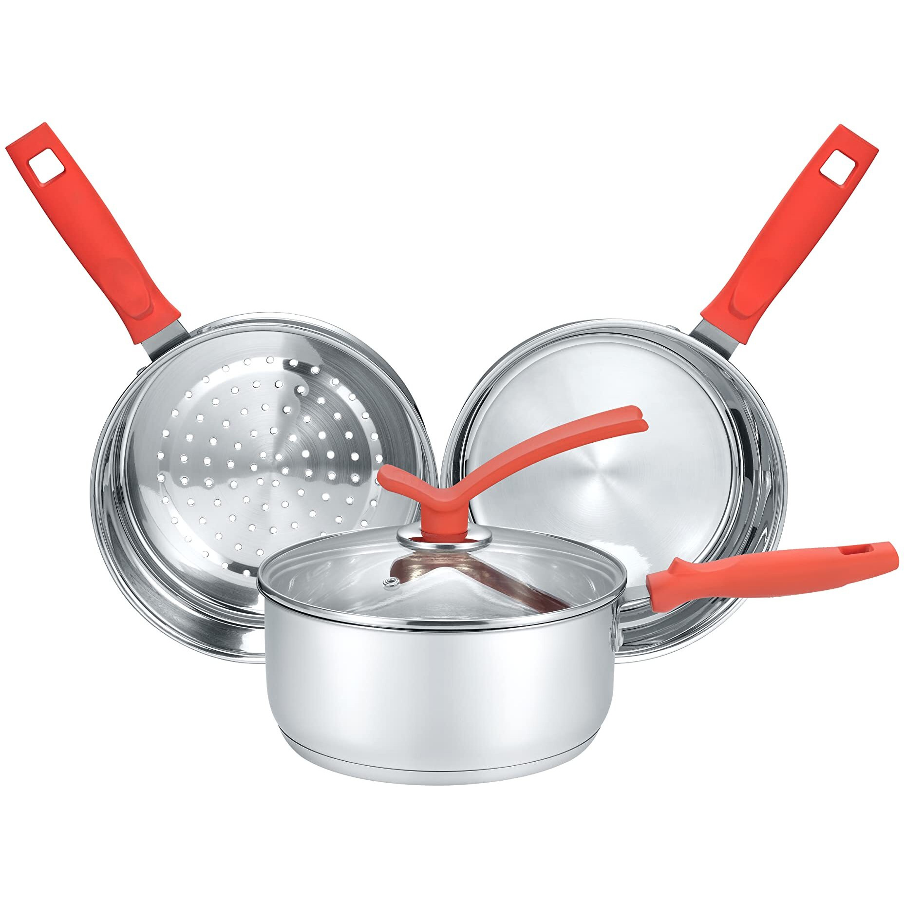Concord 3 Quart Premium Double Boiler - Stainless Steel Multi Pot Steamer Cookware 2 Tiers (Induction Compatible)