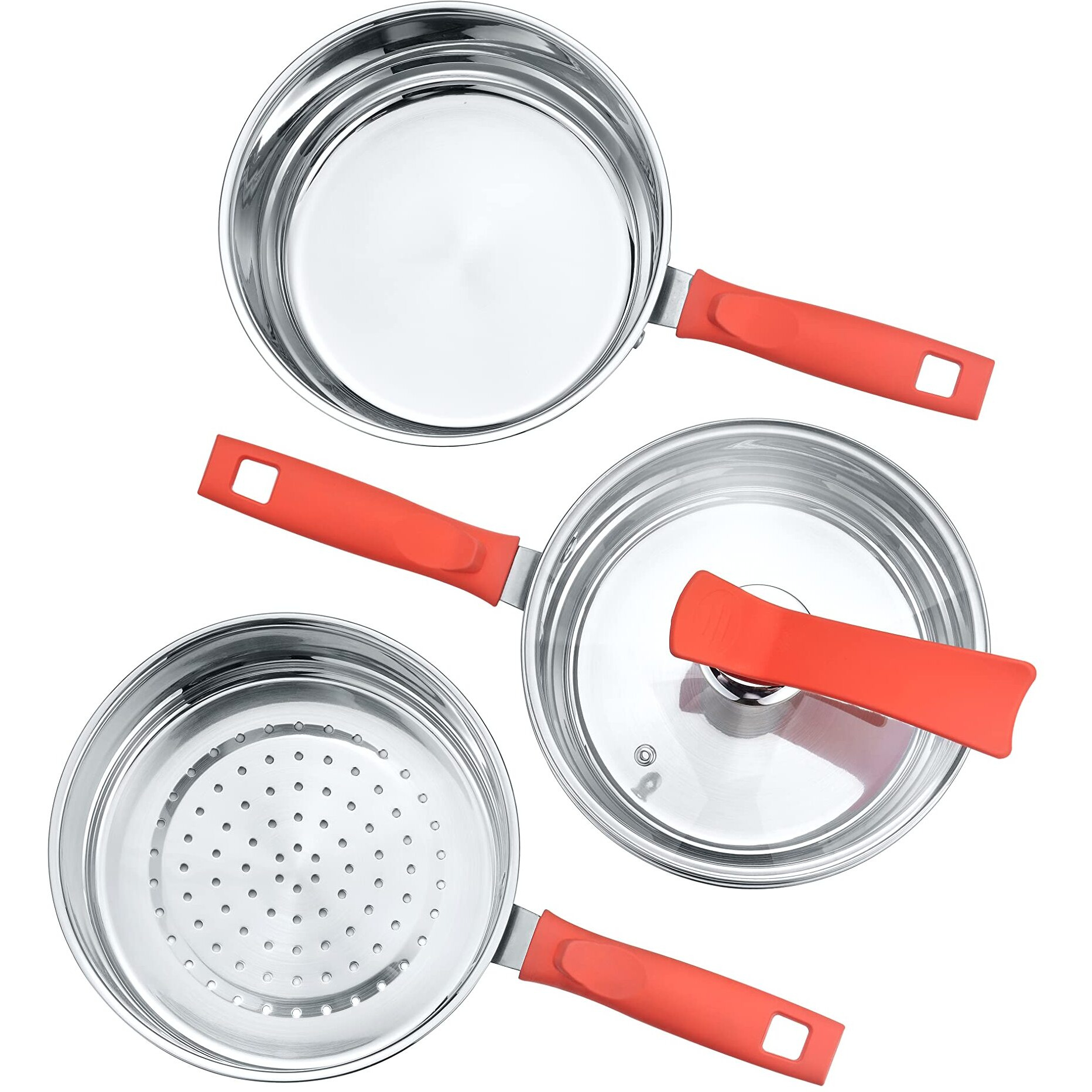 Concord 3 Quart Premium Double Boiler - Stainless Steel Multi Pot Steamer Cookware 2 Tiers (Induction Compatible)