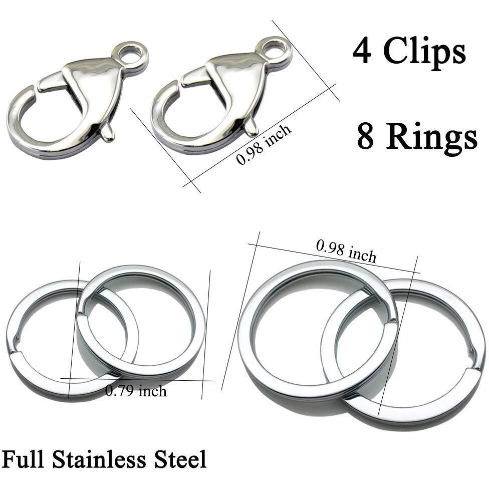 Ivia Dog Tag Clips / 316 Stainless Steel Lobster Buckle With Rings For Cat& Dog Collars And Necklace(4 Pack Silver)