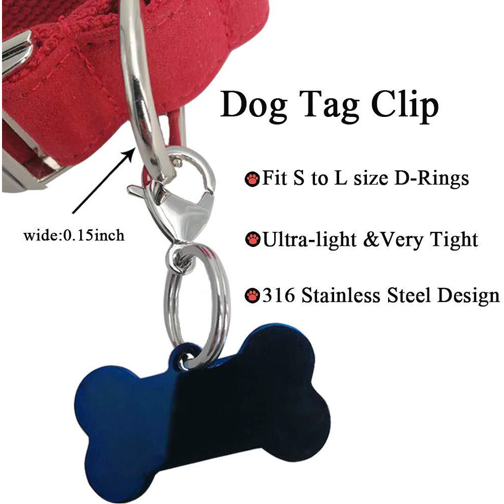 Ivia Dog Tag Clips / 316 Stainless Steel Lobster Buckle With Rings For Cat& Dog Collars And Necklace(4 Pack Silver)