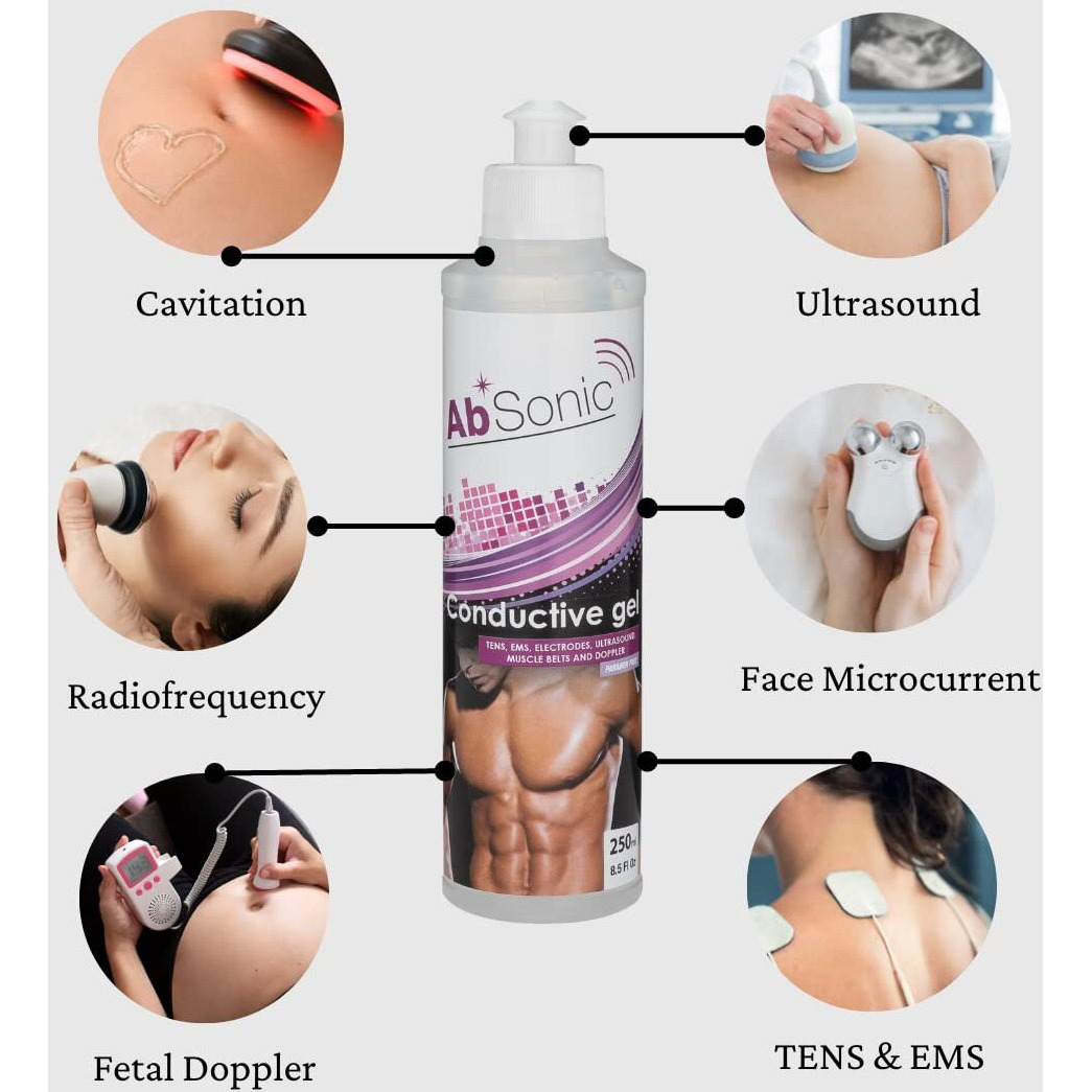Absonic Conductive Gel - Cavitation Gel, Nuface Gel, Microcurrent Gel, Ultrasonic Gel, Tens Gel, Ems, Conductive Gel For Abs Stimulators - Hypoallergenic, Paraben-Free, Dye-Free, Cruelty-Free 2-Pack