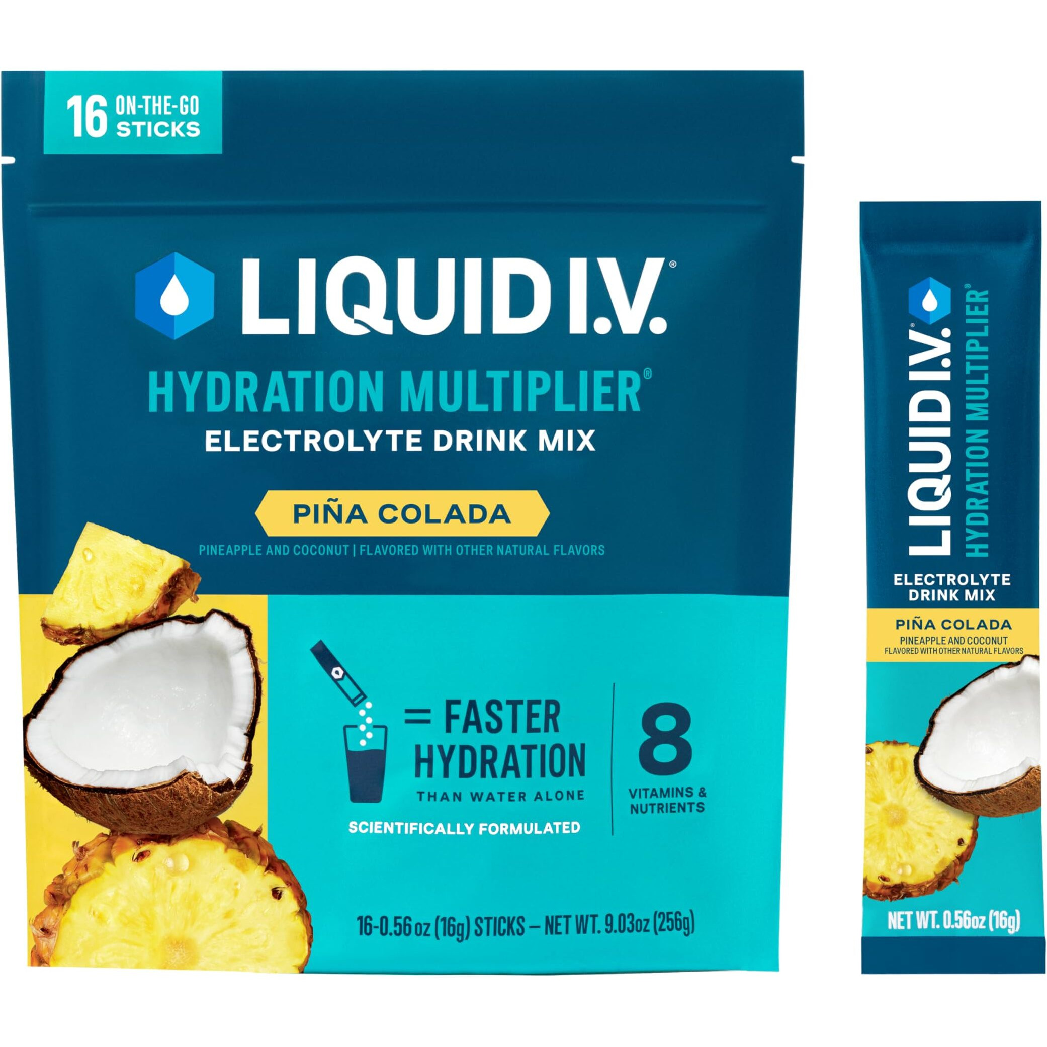 Liquid I.V. Hydration Multiplier - Pina Colada | Electrolyte Powder Drink Mix | 1 Pack (16 Servings)