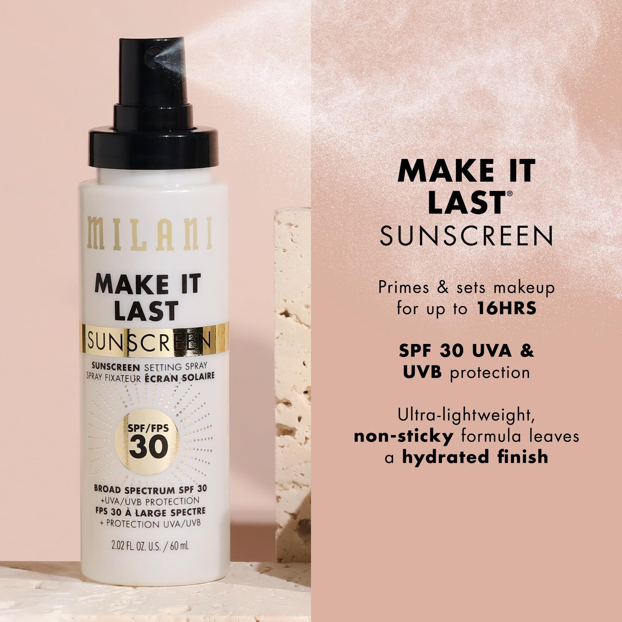 Milani Make It Last Sunscreen - Sunscreen Setting Spray With Spf 30 - Makeup Primer And Setting Spray With Spf30 Sunscreen, Long Lasting Makeup Finishing Spray
