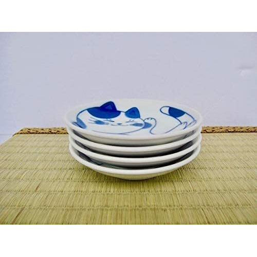 Mino Ware Japanese Small Plate Set Ceramic Cute Cats Design Appetizer Dessert Sushi Sauce Dishes, 3.94 X 0.8 Inches, Set Of 4