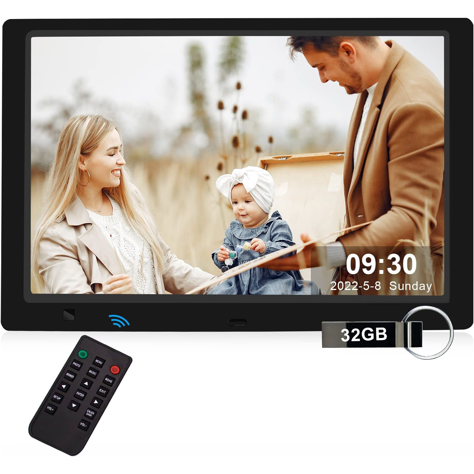 10.1 Inch Digital Picture Frame With 32Gb Usb Flash Drive, Kecag 1920X1080 Hd Ips Screen Digital Photo Frame, Motion Sensor, Video, Music, Share Moments Via Sd Card Or Usb, With Remote Control