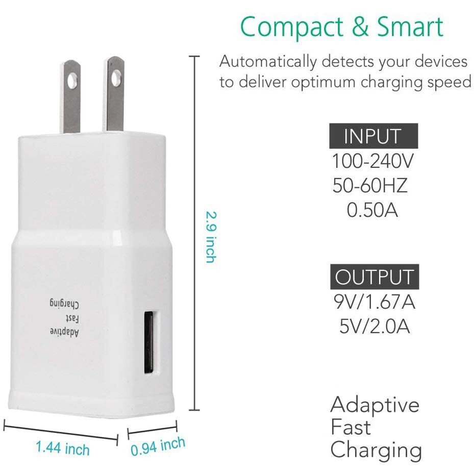 Samsung Adaptive Fast Charging Adapter Quick Charge Charging Block Wall Charger Plug Compatible With Samsung Galaxy S24/S24+/S23/S23+/S22/S22+/S21/S20/S10/S10+/S10E/S9/S9+/S8/S8Plus/Edge/Active/Note