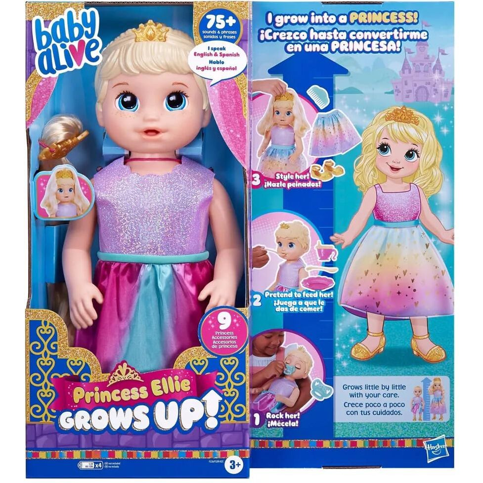 Baby Alive Princess Ellie Grows Up Interactive Doll With Accessories, Toys For 3+ Years, 18-Inch