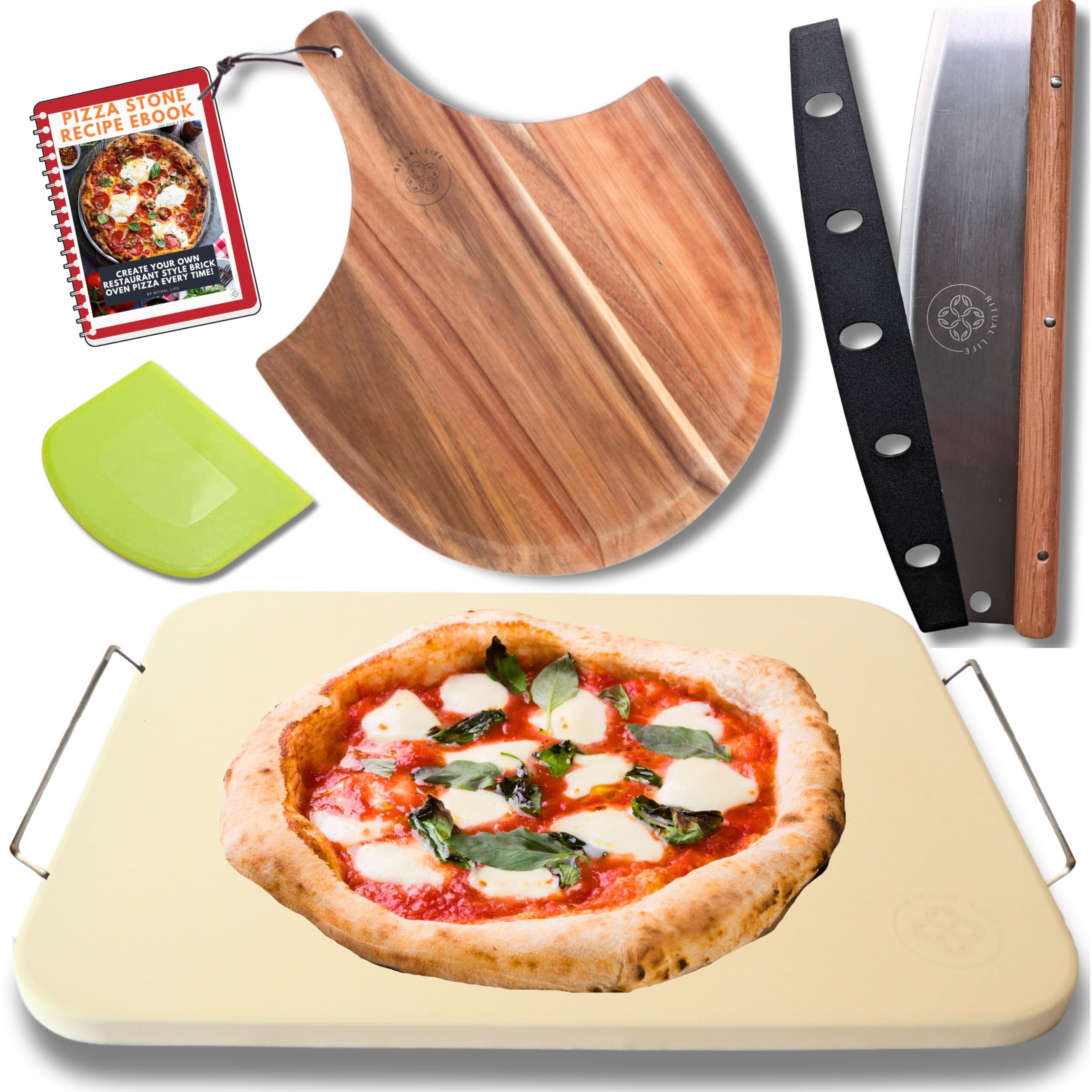 Pizza Stone For Oven Set - 15 Inch Pizza Stone For Grill - 5Pcs Pizza Accessories - Large Pizza Oven Stones - Baking Stone For Bread And Pizza, Baking Stones For Oven