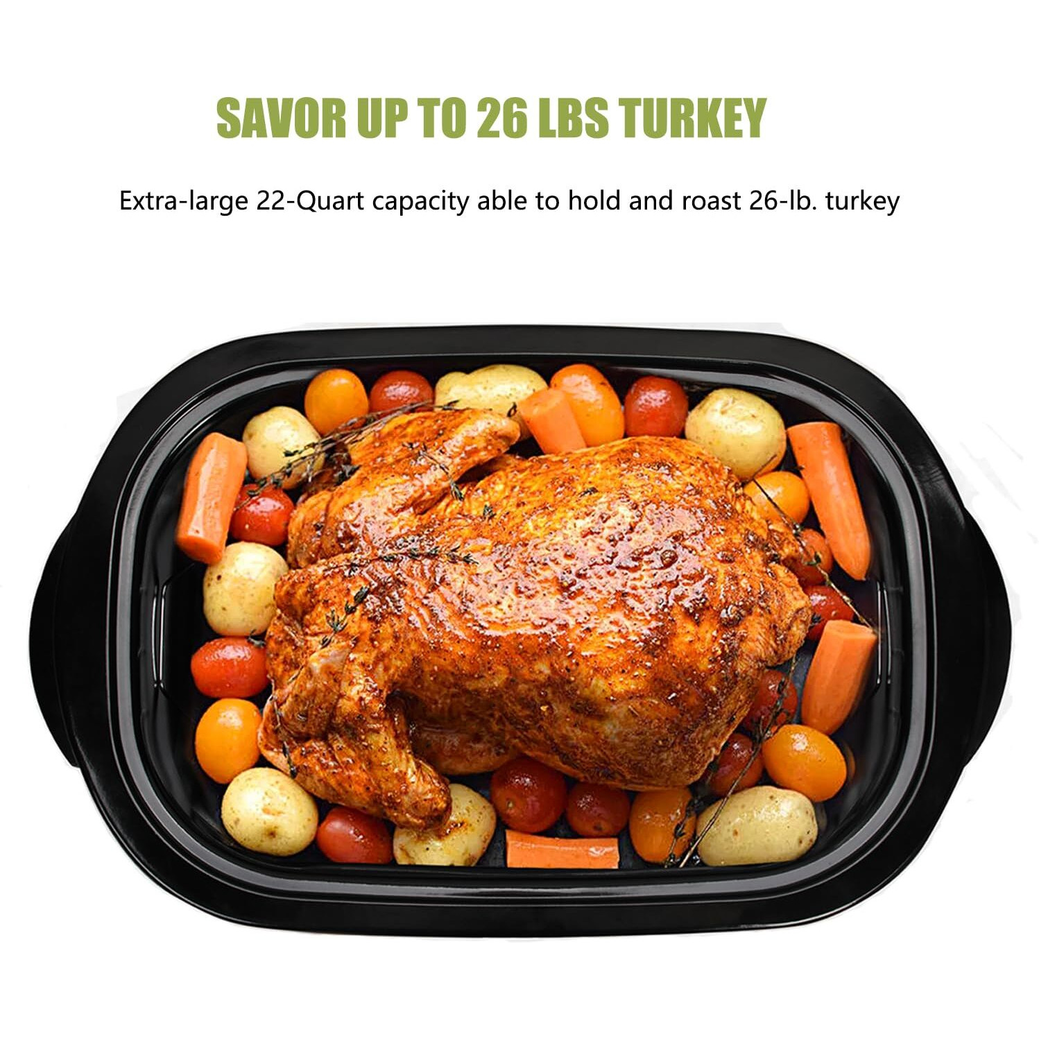 Roaster Oven, Turkey Roaster Oven Buffet With Self-Basting Lid, 22Qt Electric Roaster Oven, Removable Pan, Cool-Touch Handles, 1450W Stainless Steel Roaster Oven, Silver