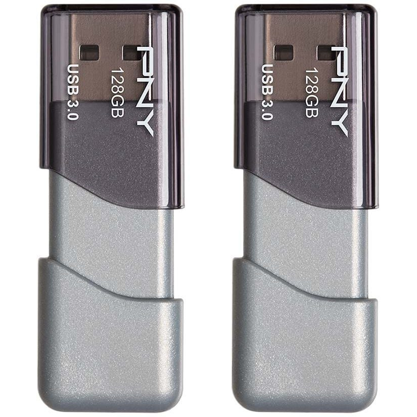 Pny 128Gb Turbo Attach   3 Usb 3.0 Flash Drive, 2-Pack, Grey, P-Fd128X2Tbop-Mp, 100Mb/S, Light-Weight Durable - Data Storage And Transfer