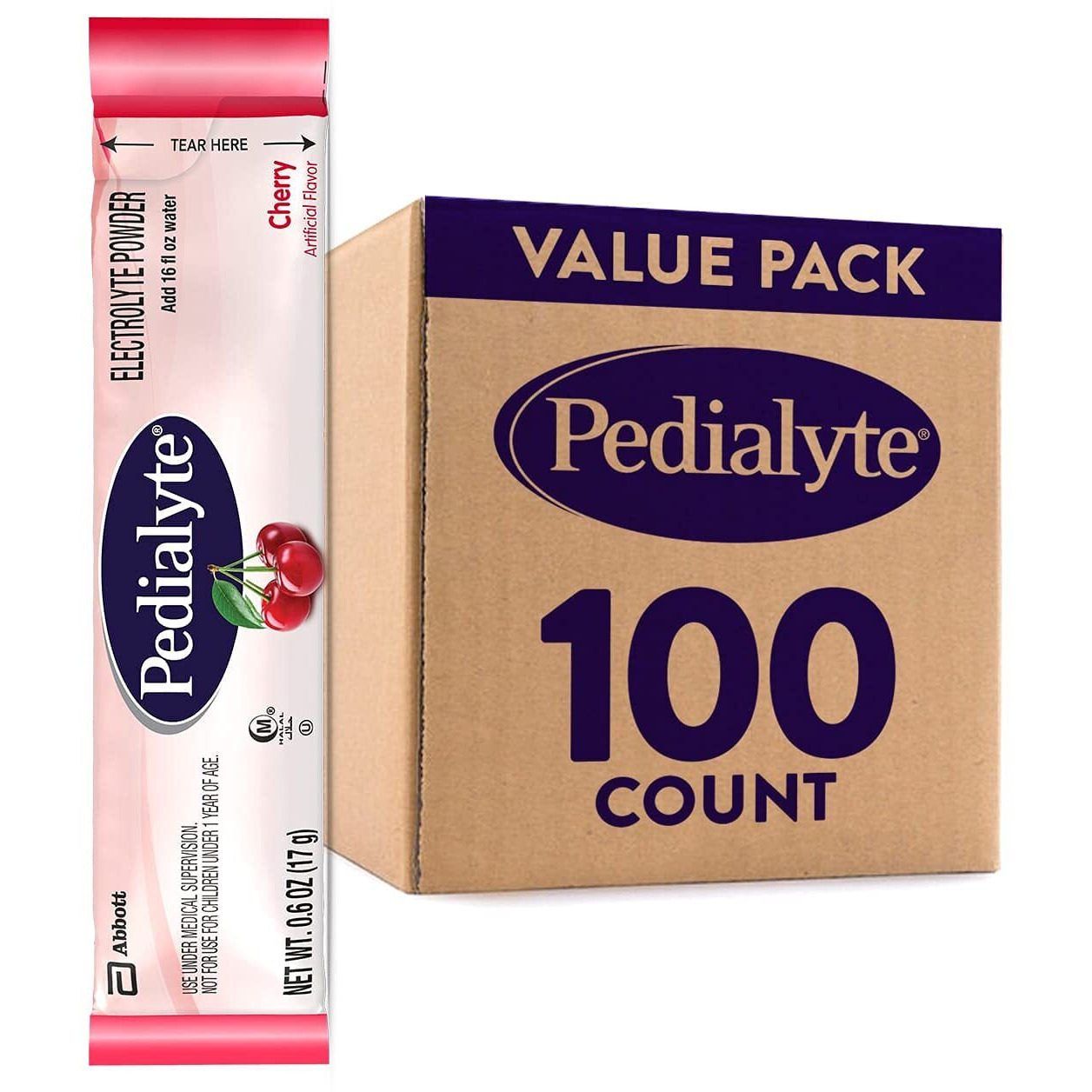 Pedialyte Electrolyte Powder Packets, Cherry, Hydration Drink, 100 Single-Serving Powder Packets