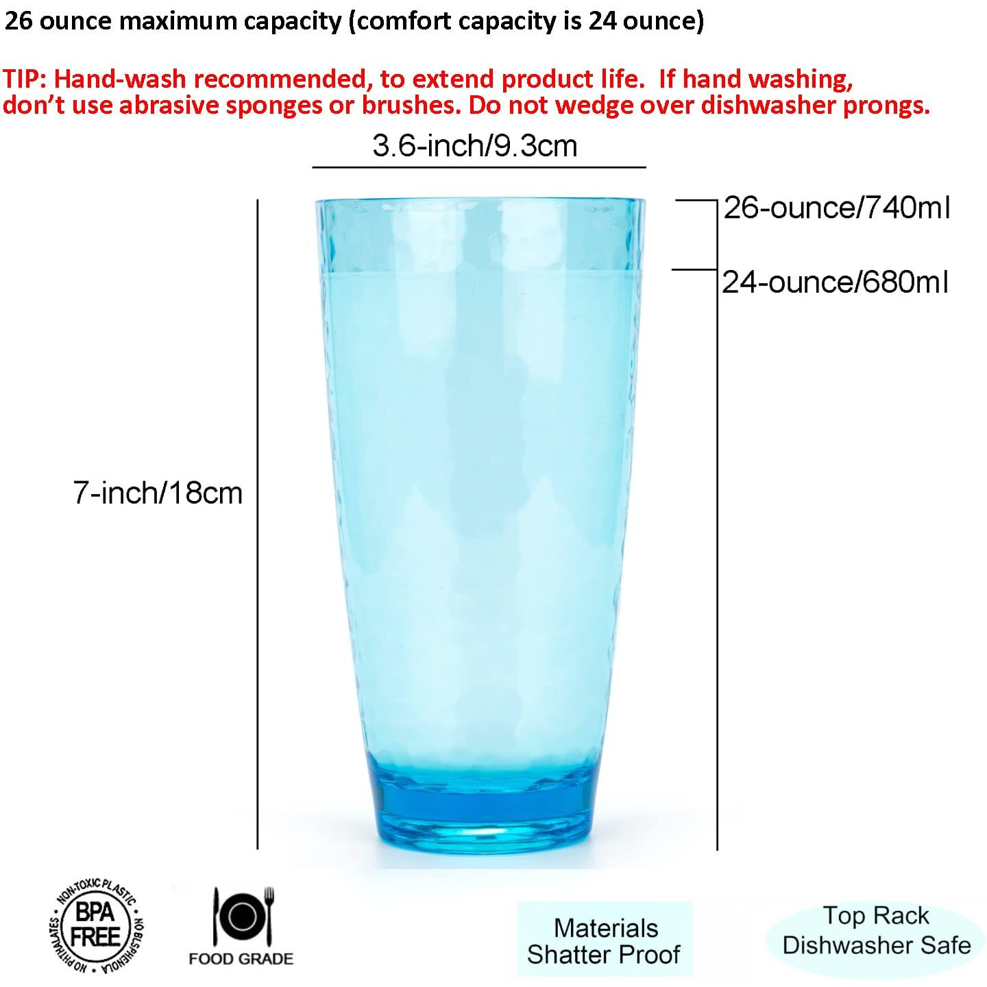 Koxin-Karlu Hammered 26-Ounce Plastic Tumbler Acrylic Glasses, Set Of 6 Multicolor