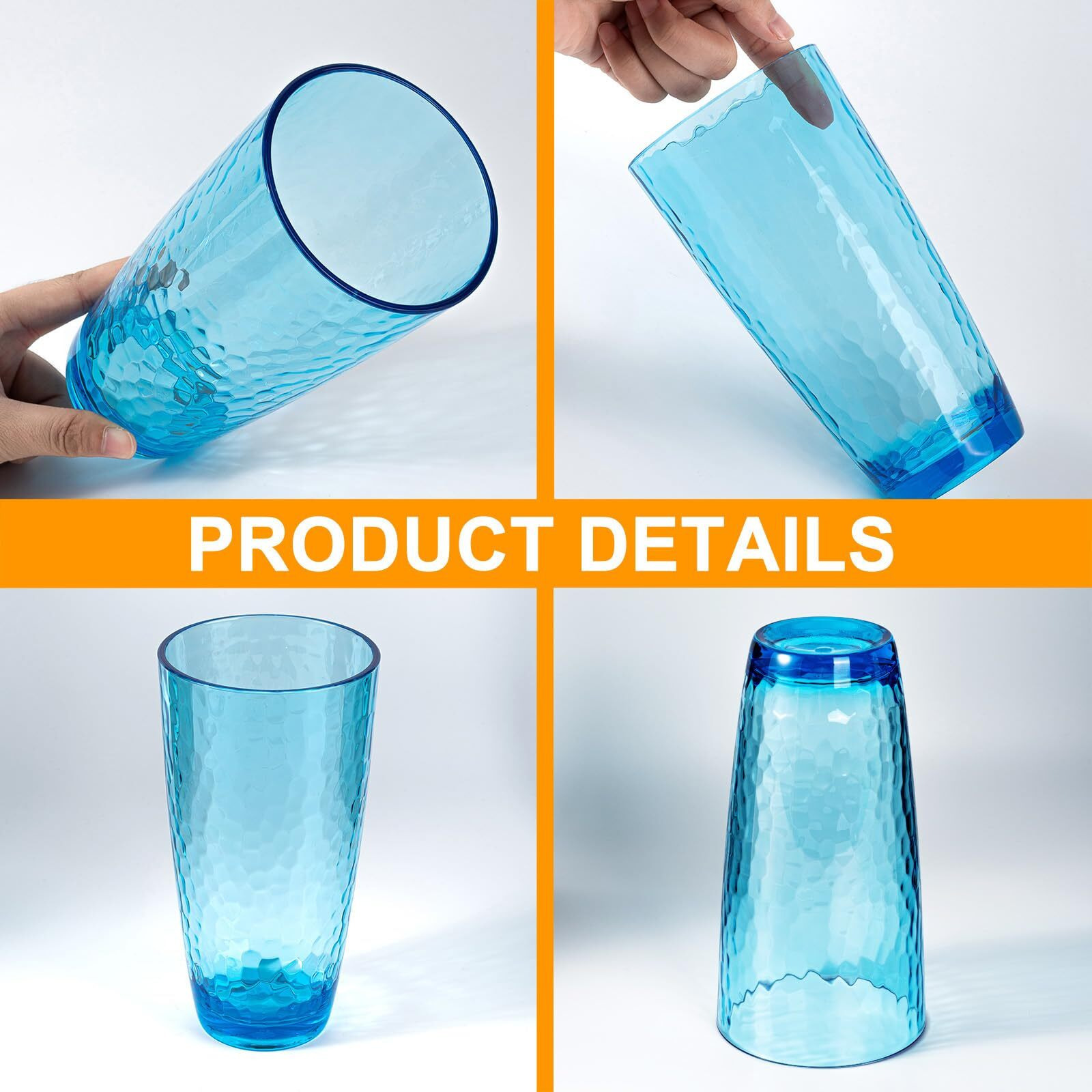 Koxin-Karlu Hammered 26-Ounce Plastic Tumbler Acrylic Glasses, Set Of 6 Multicolor